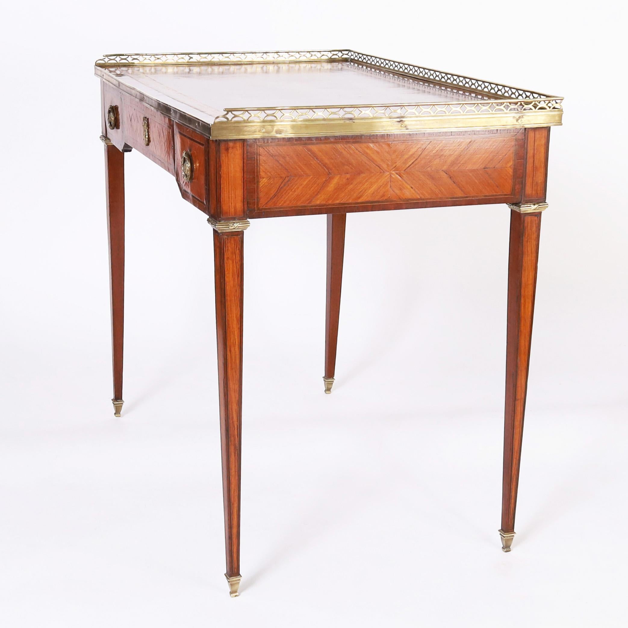 Antique French Louis XVI Style Leather Top Writing Desk In Good Condition For Sale In Palm Beach, FL