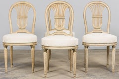 Antique French Louis XVI Style Lyre Back Painted Dining Chairs - Set of 6