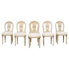 Antique French Louis XVI Style Lyre Back Painted Dining Chairs - Set von 6