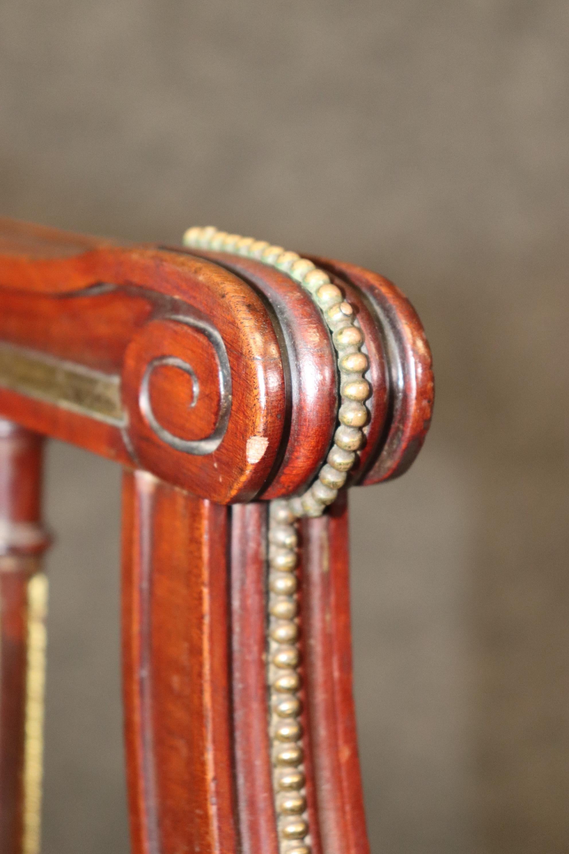 Antique French Louis XVI Style Mahogany Armchair With Brass Mounts For Sale 5