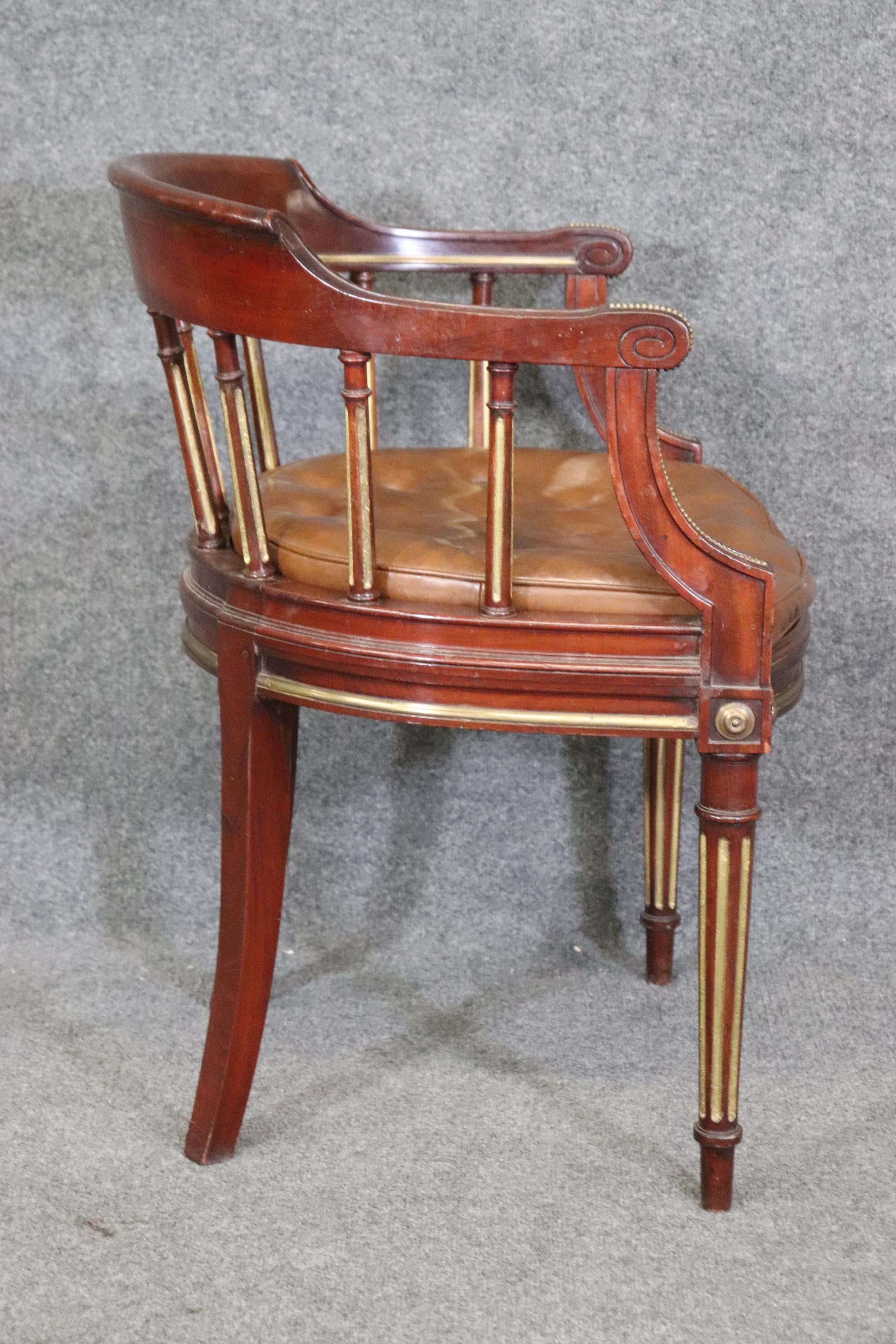Caning Antique French Louis XVI Style Mahogany Armchair With Brass Mounts For Sale