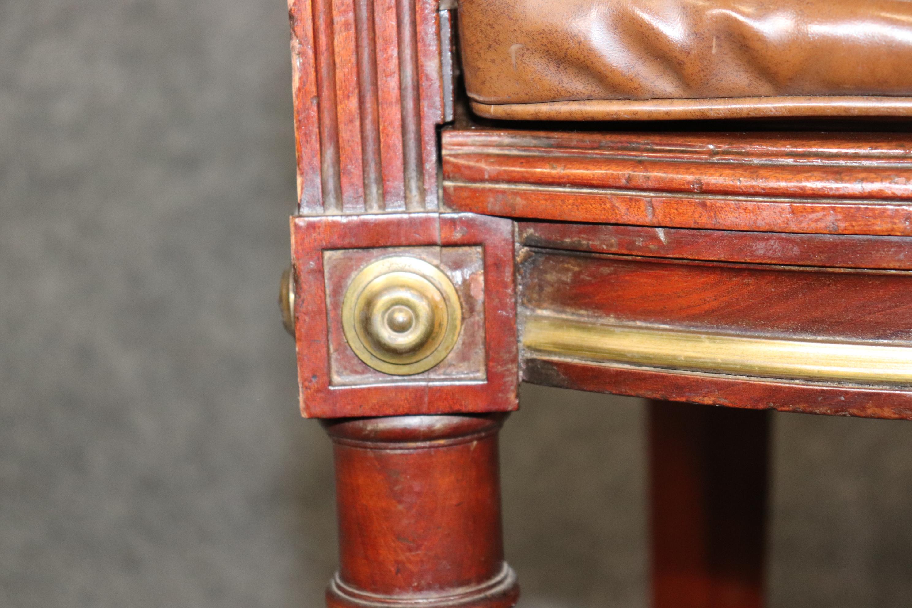 Antique French Louis XVI Style Mahogany Armchair With Brass Mounts For Sale 3