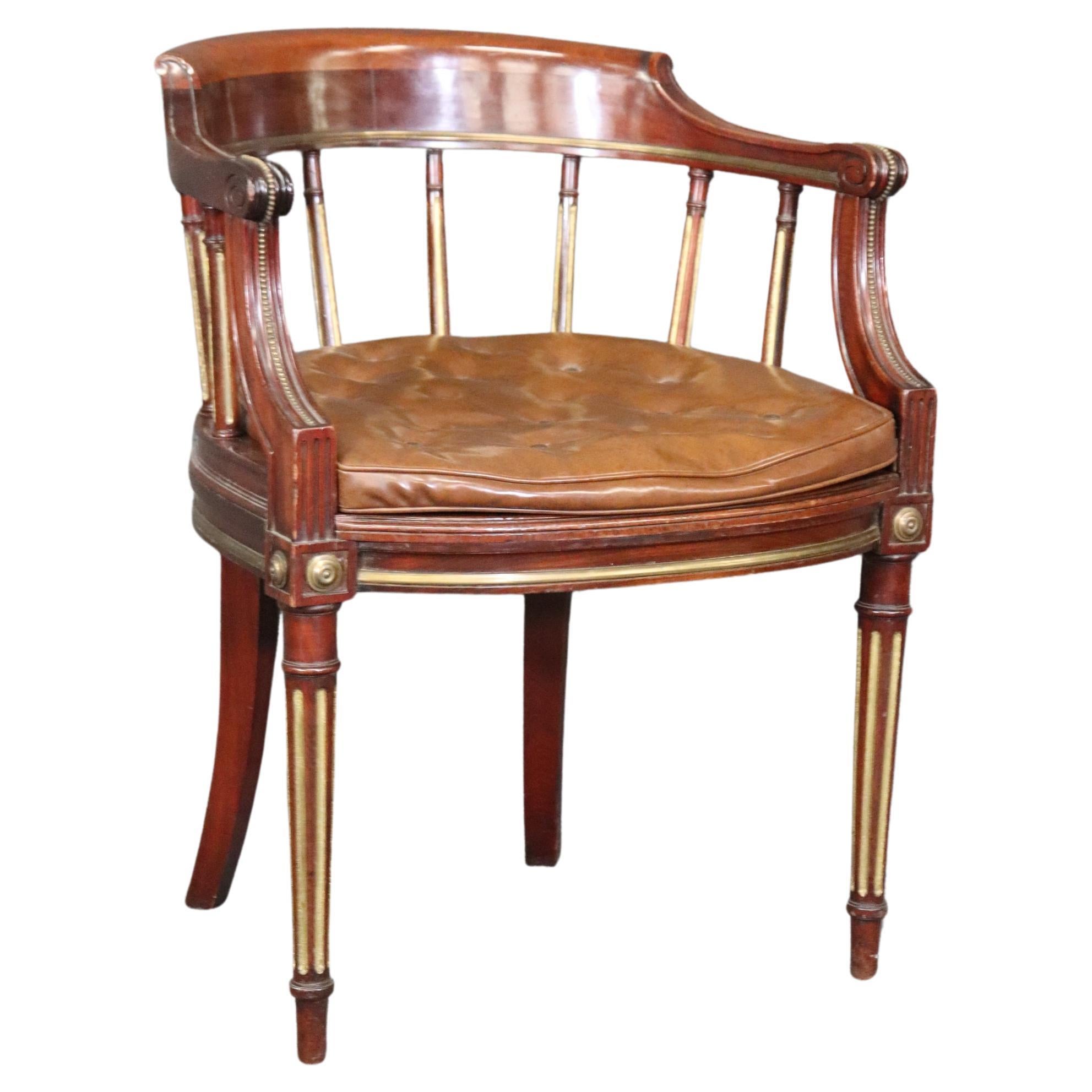 Antique French Louis XVI Style Mahogany Armchair With Brass Mounts For Sale