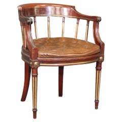 Antique French Louis XVI Style Mahogany Armchair With Brass Mounts