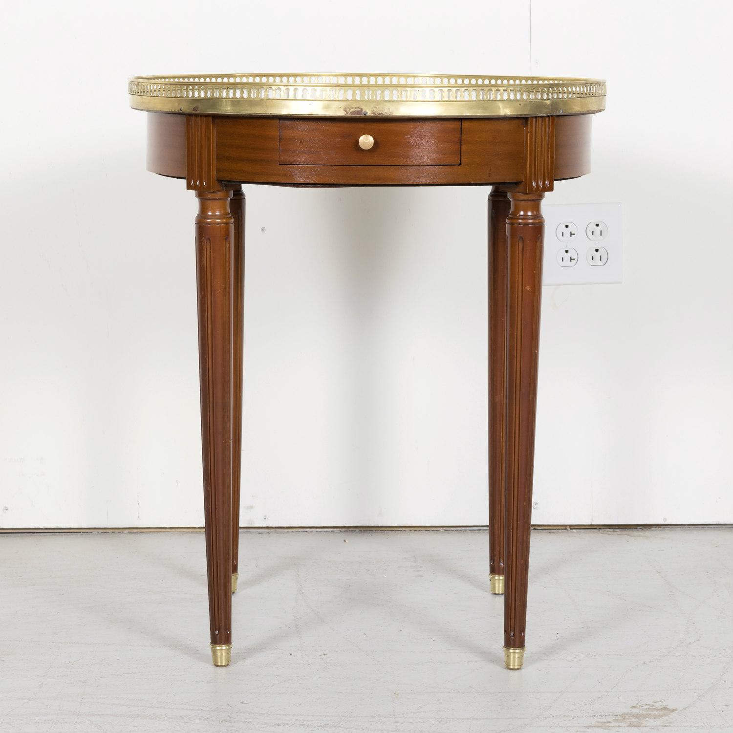 Antique French Louis XVI Style Mahogany Bouillotte Side Table with Marble Top In Good Condition In Birmingham, AL