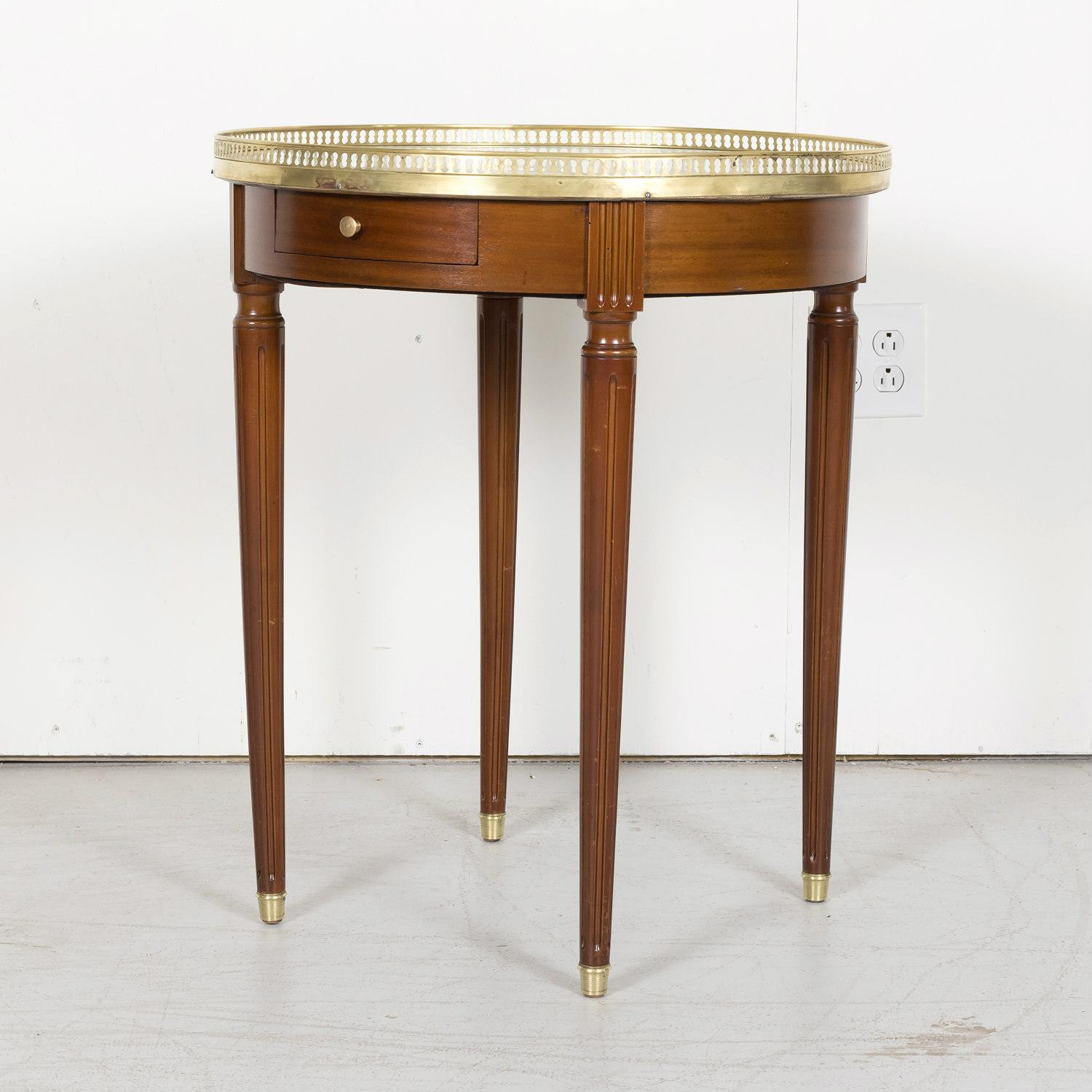 Early 20th Century Antique French Louis XVI Style Mahogany Bouillotte Side Table with Marble Top