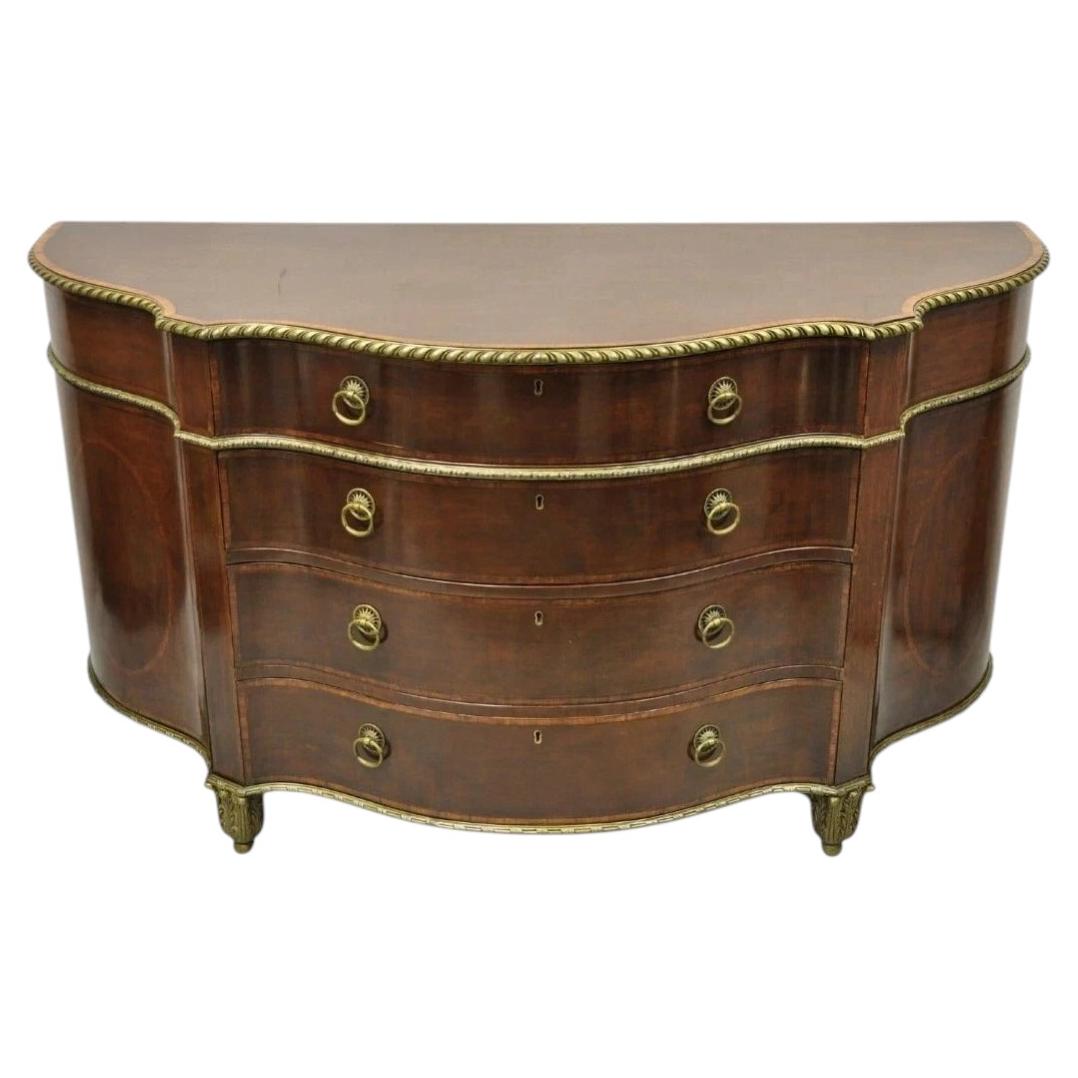 Antique French Louis XVI Style Mahogany Bow Front Bombe Buffet Commode Chest For Sale