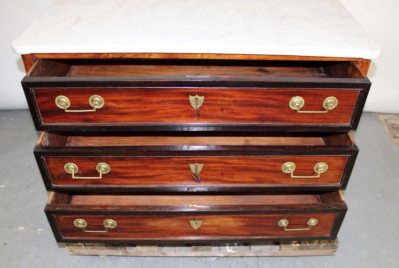 19th Century Antique French Louis XVI style Mahogany Commode with White Marble Top For Sale