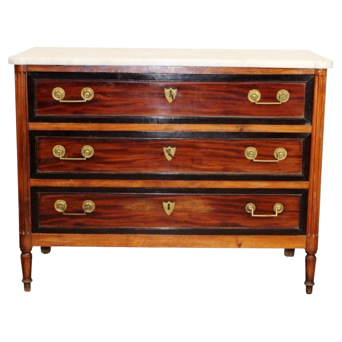 Antique French Louis XVI style Mahogany Commode with White Marble Top
