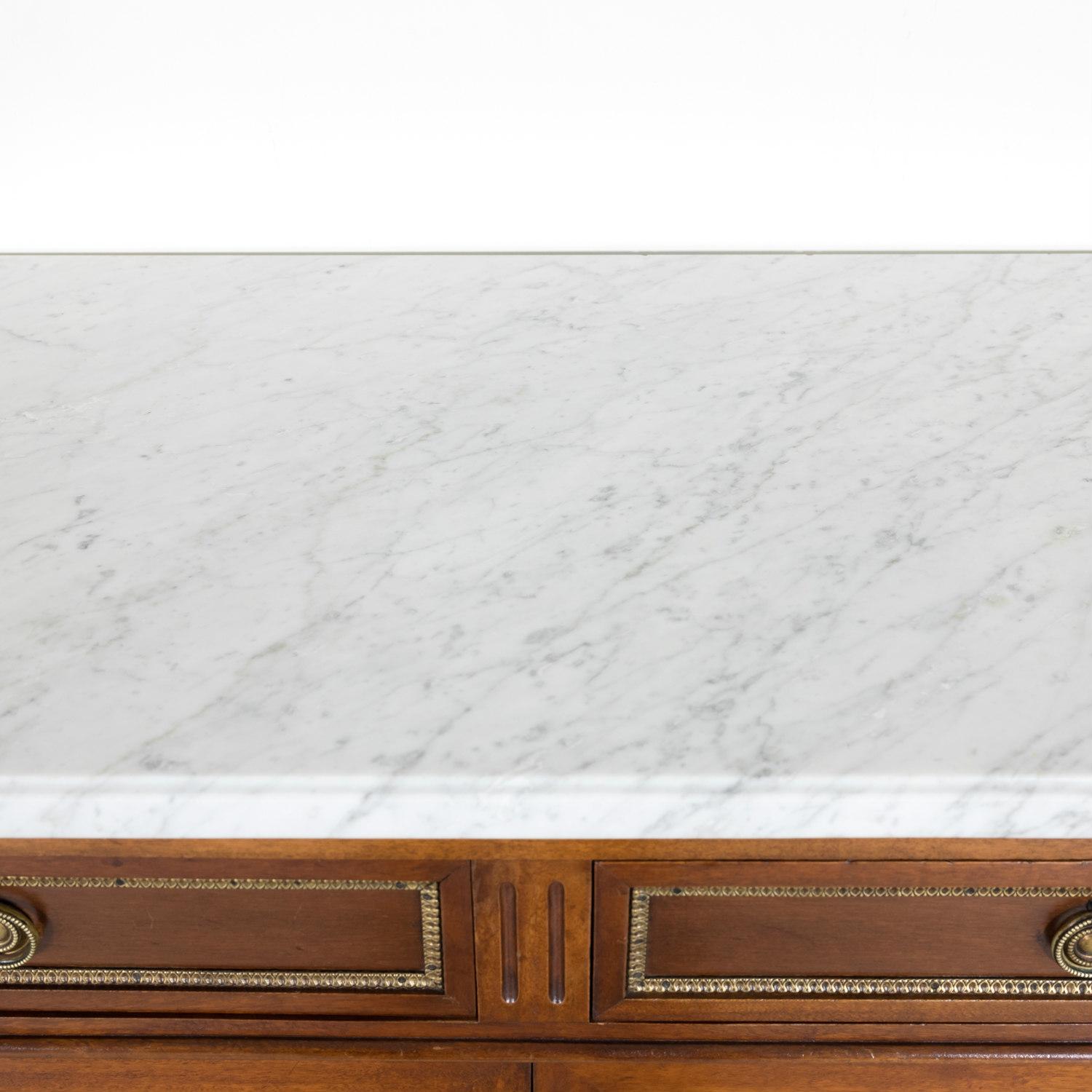 Antique French Louis XVI Style Mahogany Enfilade Buffet with Carrara Marble Top 5