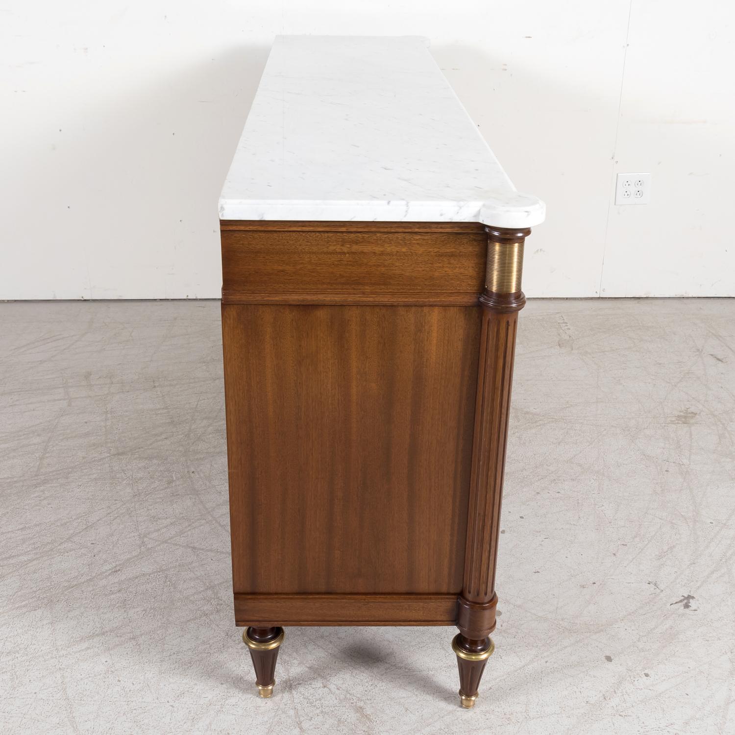 Antique French Louis XVI Style Mahogany Enfilade Buffet with Carrara Marble Top 12
