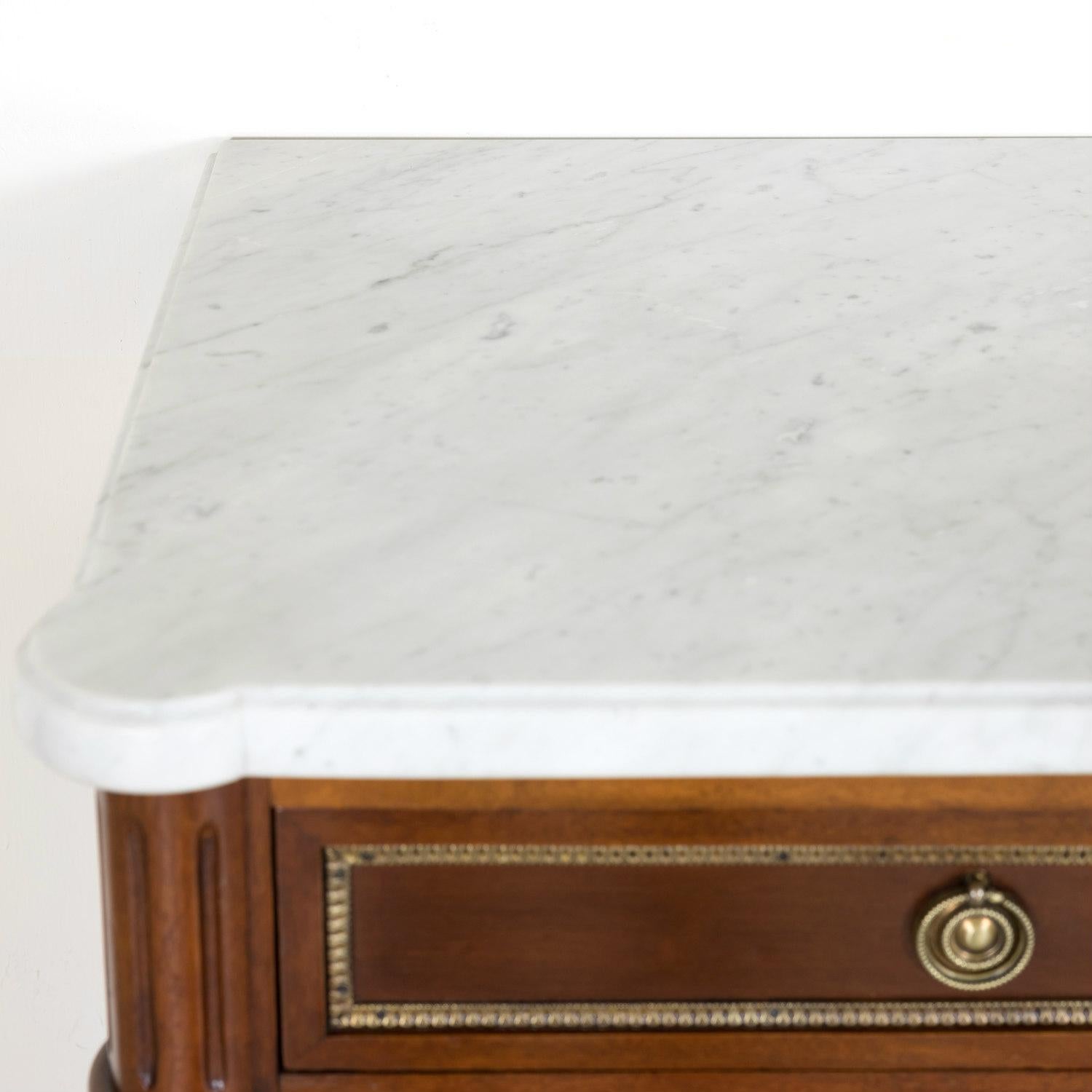 Antique French Louis XVI Style Mahogany Enfilade Buffet with Carrara Marble Top 3