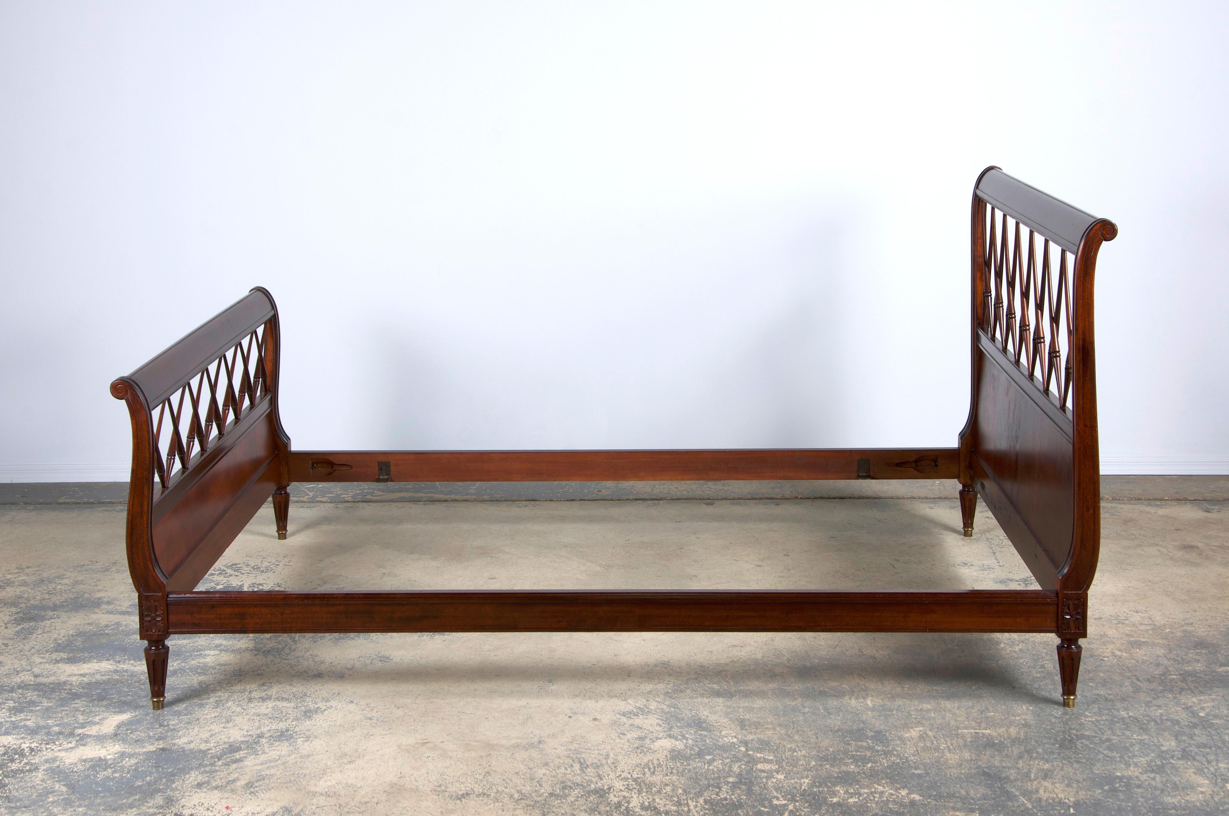Antique French Louis XVI Style Mahogany Full Size Bedframe For Sale 5