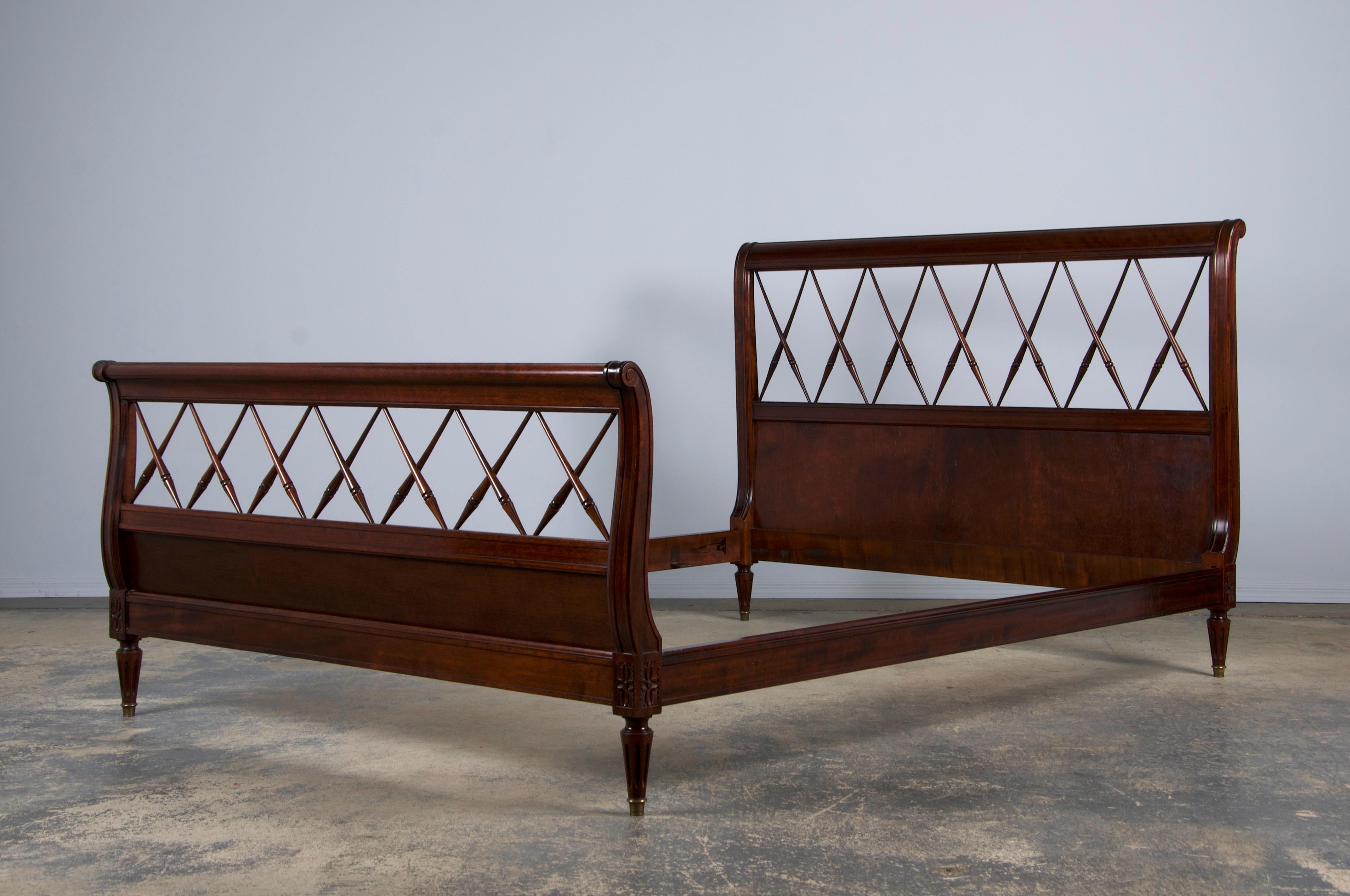 Antique French Louis XVI Style Mahogany Full Size Bedframe For Sale 7