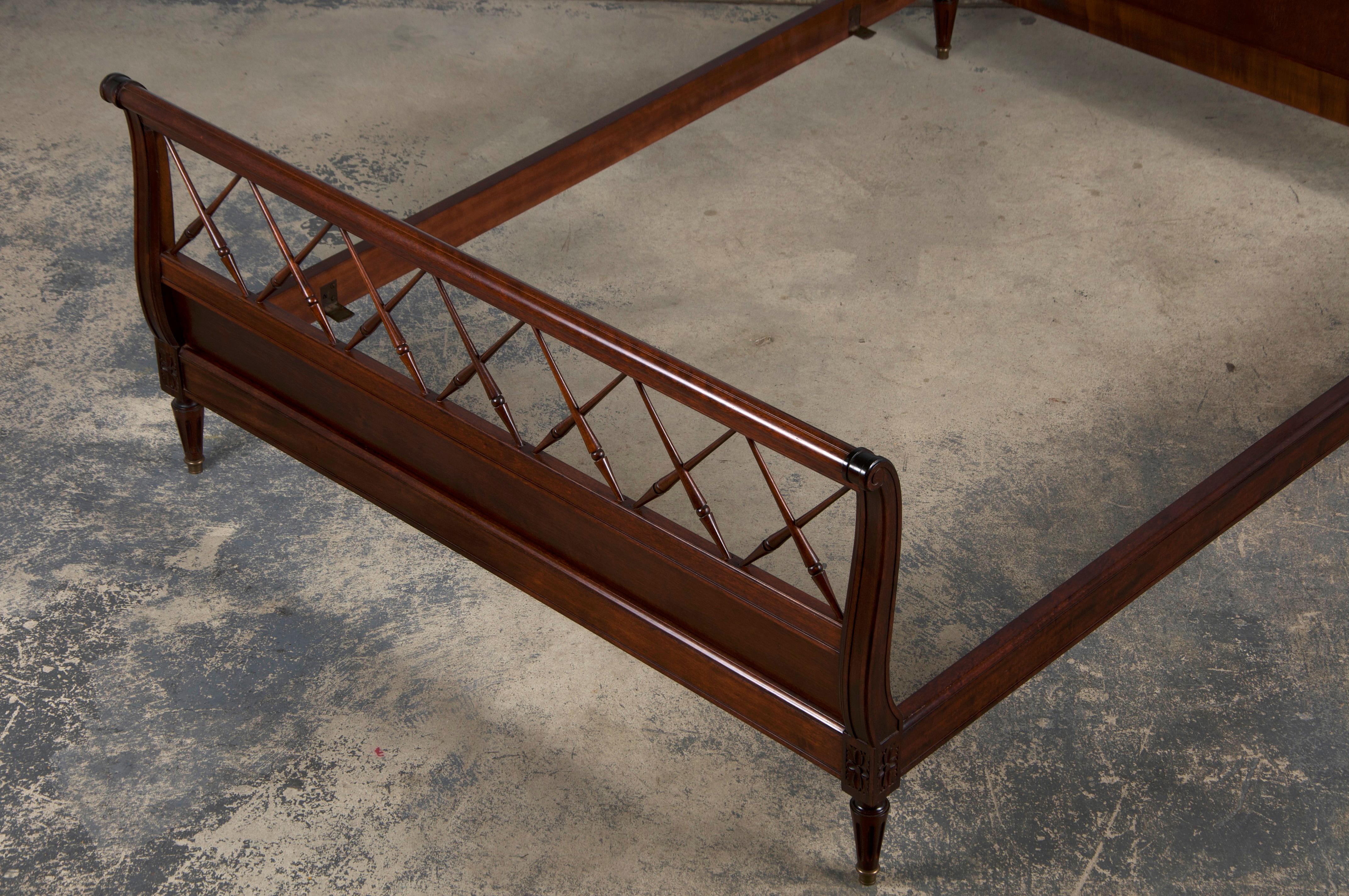 Antique French Louis XVI Style Mahogany Full Size Bedframe For Sale 10