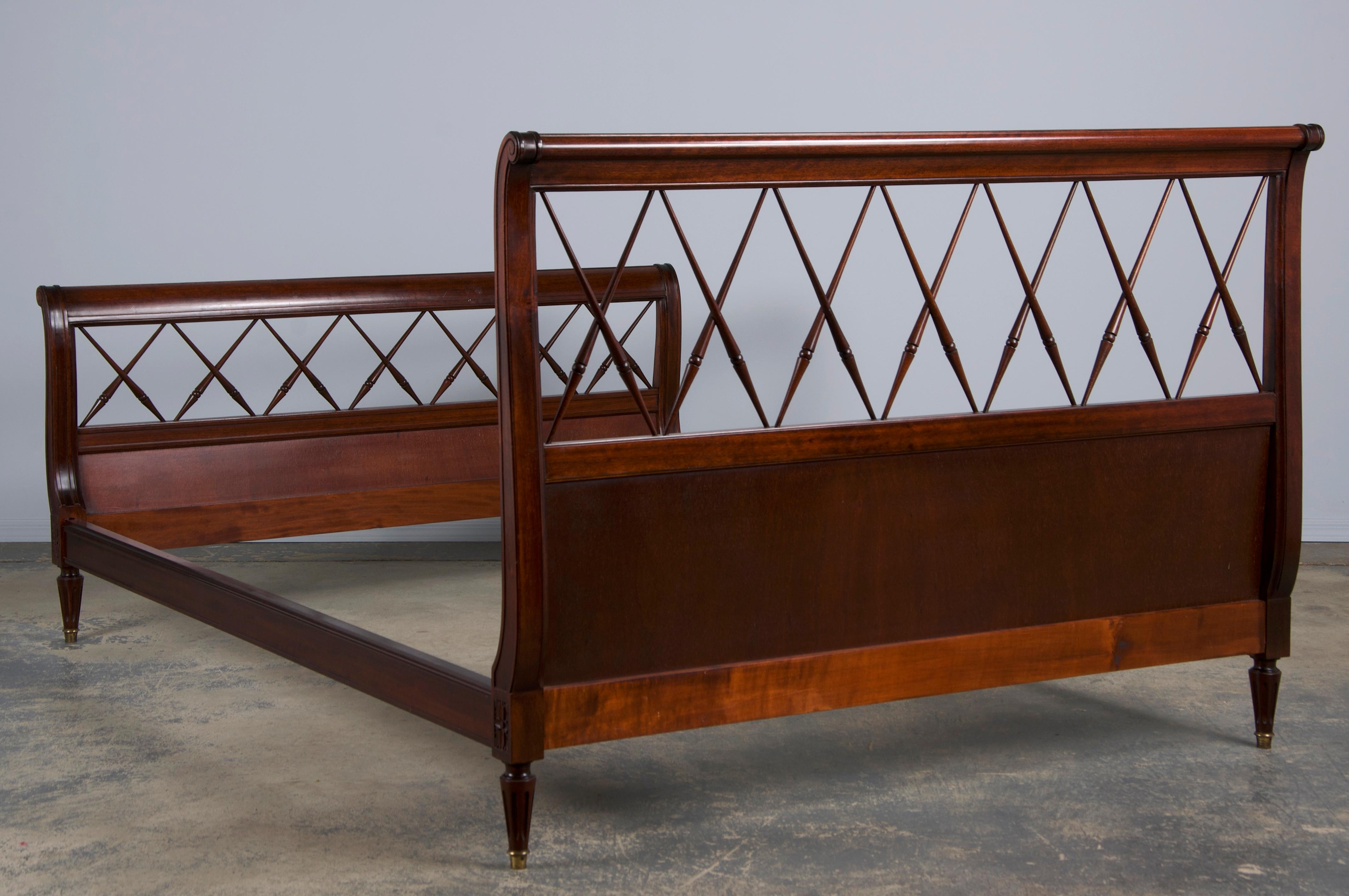 Antique French Louis XVI Style Mahogany Full Size Bedframe For Sale 13