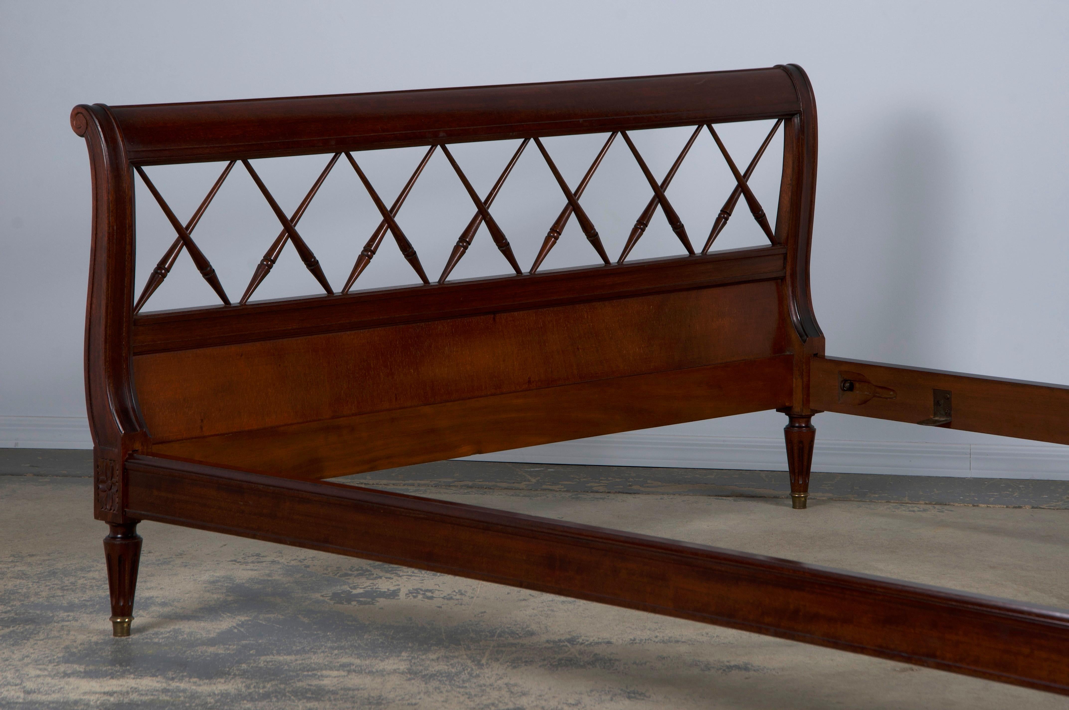 Antique French Louis XVI Style Mahogany Full Size Bedframe For Sale 14