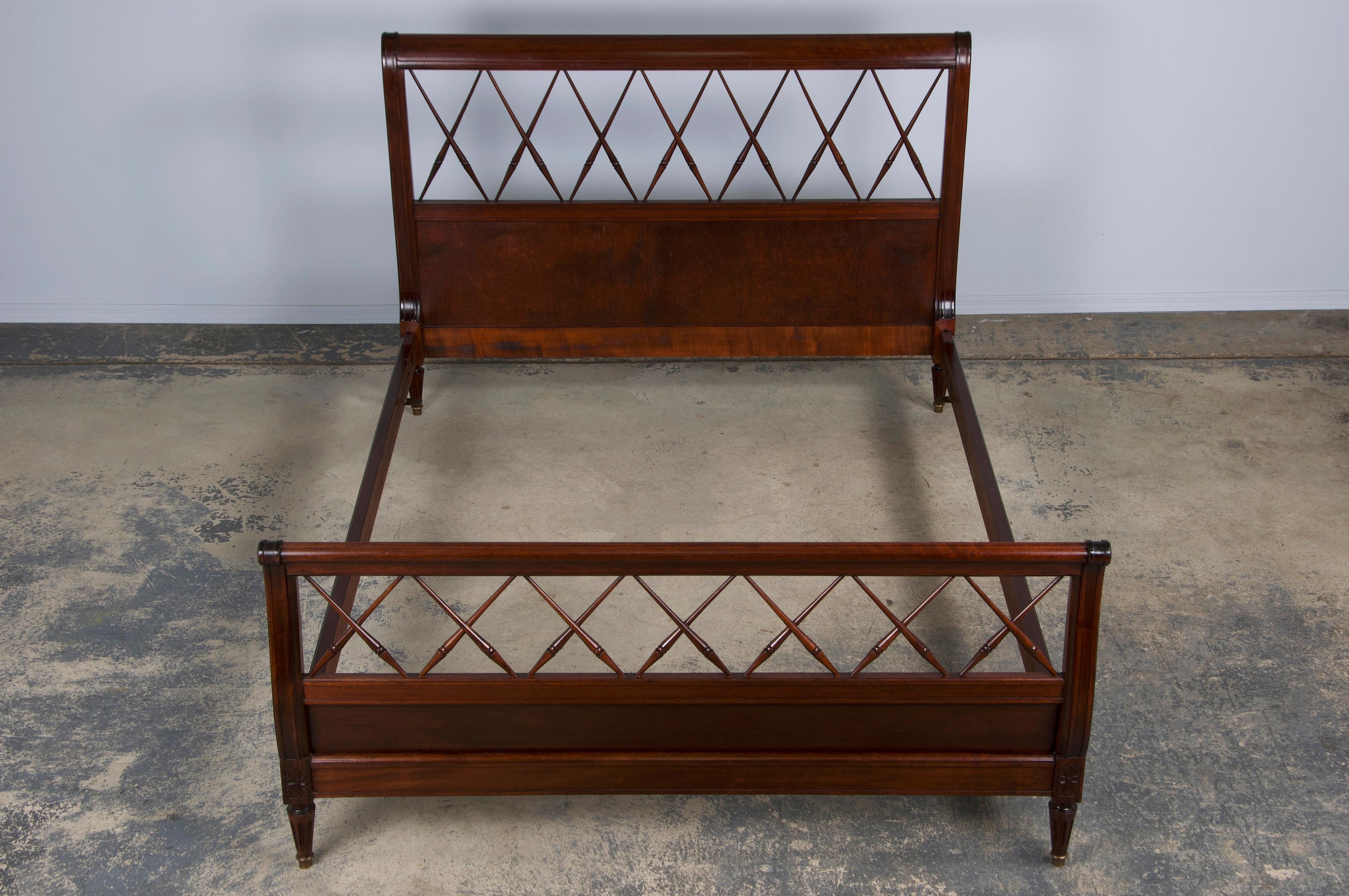 20th Century Antique French Louis XVI Style Mahogany Full Size Bedframe For Sale