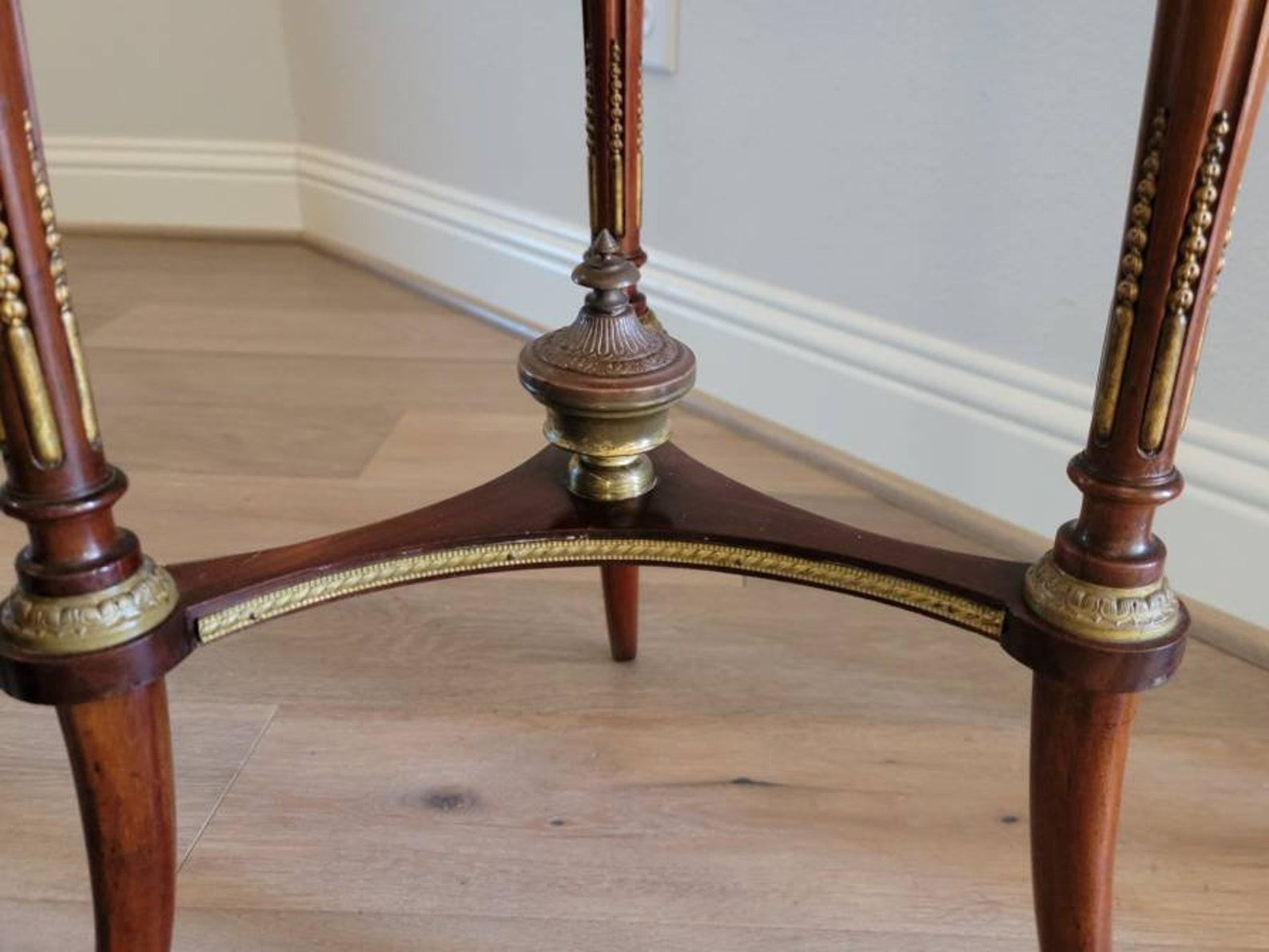 Antique French Louis XVI Style Mahogany Gilt Brass Pedestal Table 1