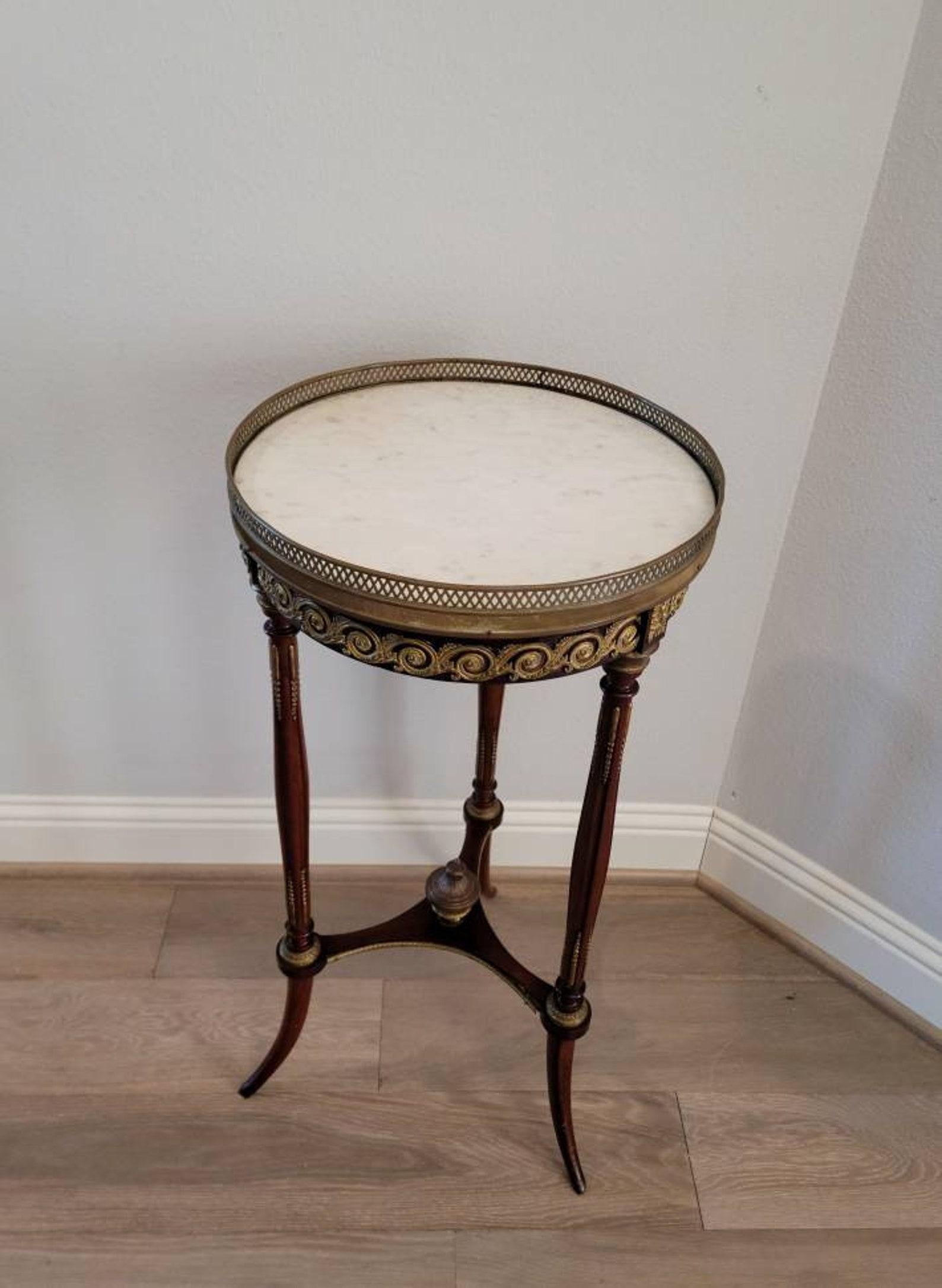Antique French Louis XVI Style Mahogany Gilt Brass Pedestal Table 4
