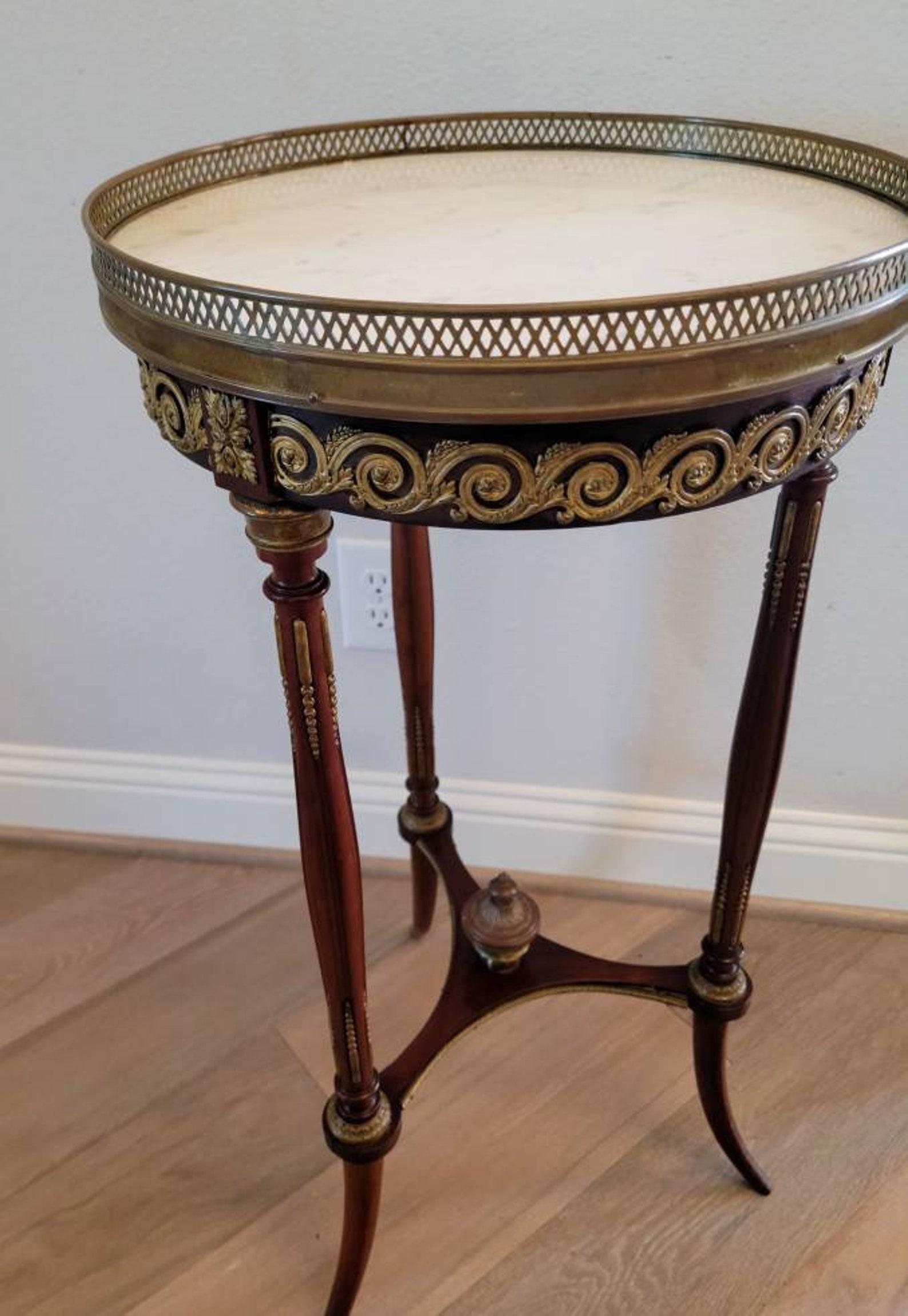 Antique French Louis XVI Style Mahogany Gilt Brass Pedestal Table 5