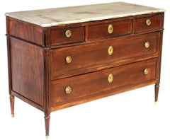 Antique French Louis XVI Style Mahogany Gray Stone-Top Commode
