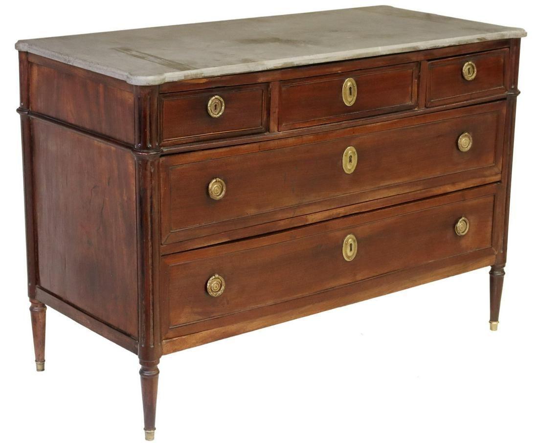 Antique French Louis XVI Style Mahogany Gray Stone-Top Commode In Good Condition For Sale In Sheridan, CO