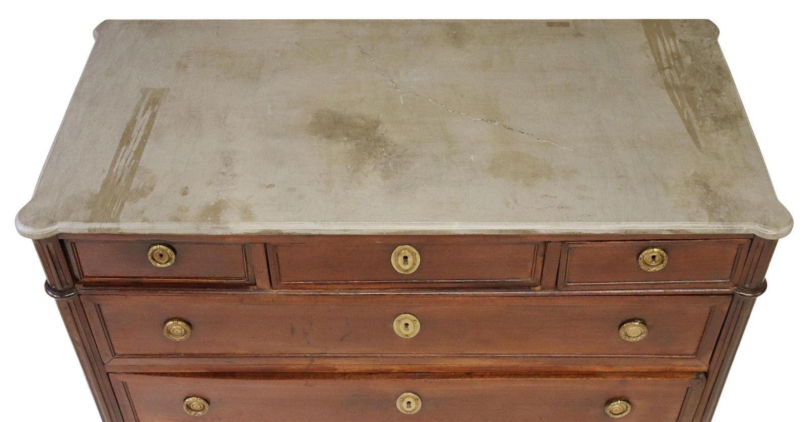 Antique French Louis XVI Style Mahogany Gray Stone-Top Commode For Sale 1