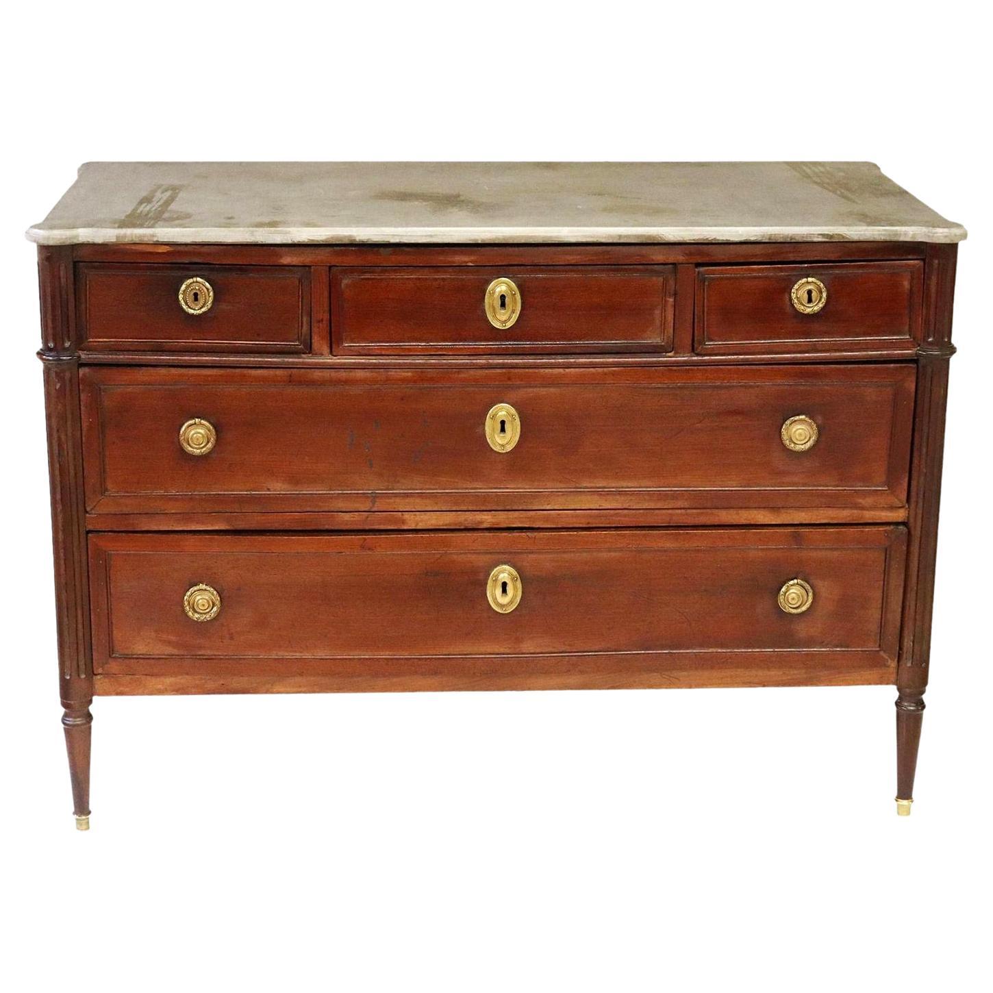 Antique French Louis XVI Style Mahogany Gray Stone-Top Commode For Sale