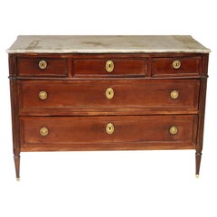 Antique French Louis XVI Style Mahogany Gray Stone-Top Commode