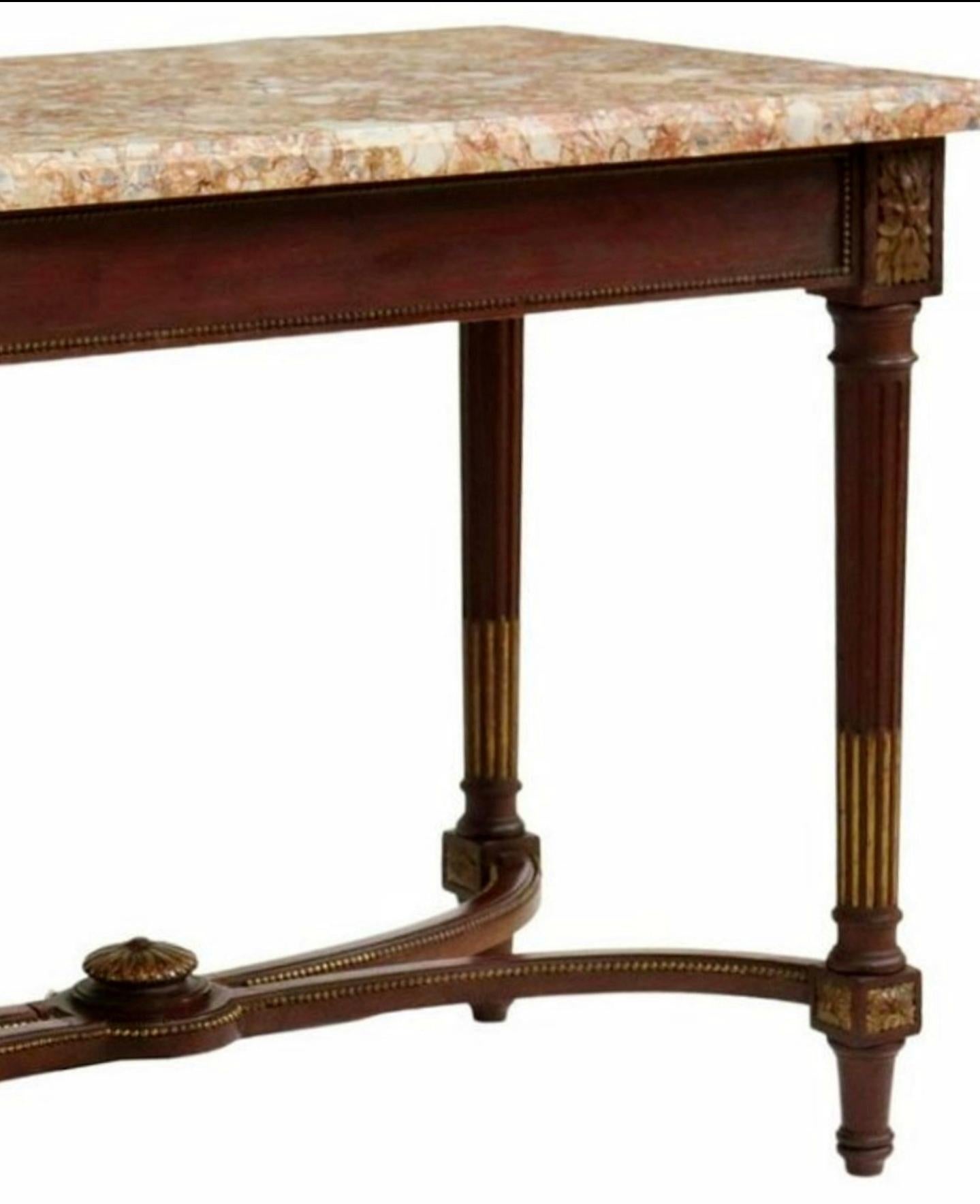 Breccia Marble Antique French Louis XVI Style Mahogany Marble-Top Center Table For Sale