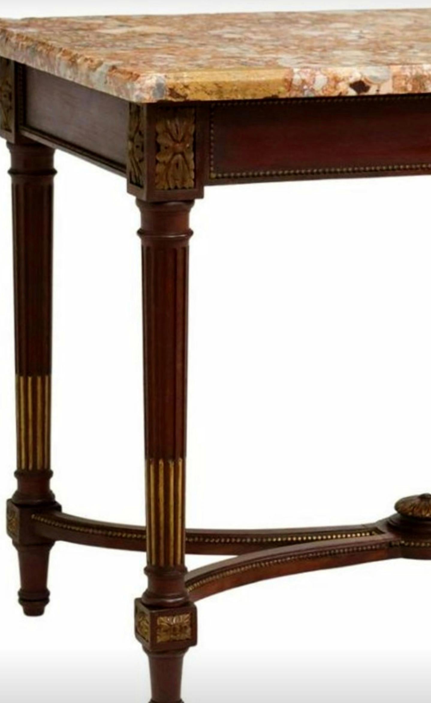 Antique French Louis XVI Style Mahogany Marble-Top Center Table For Sale 1