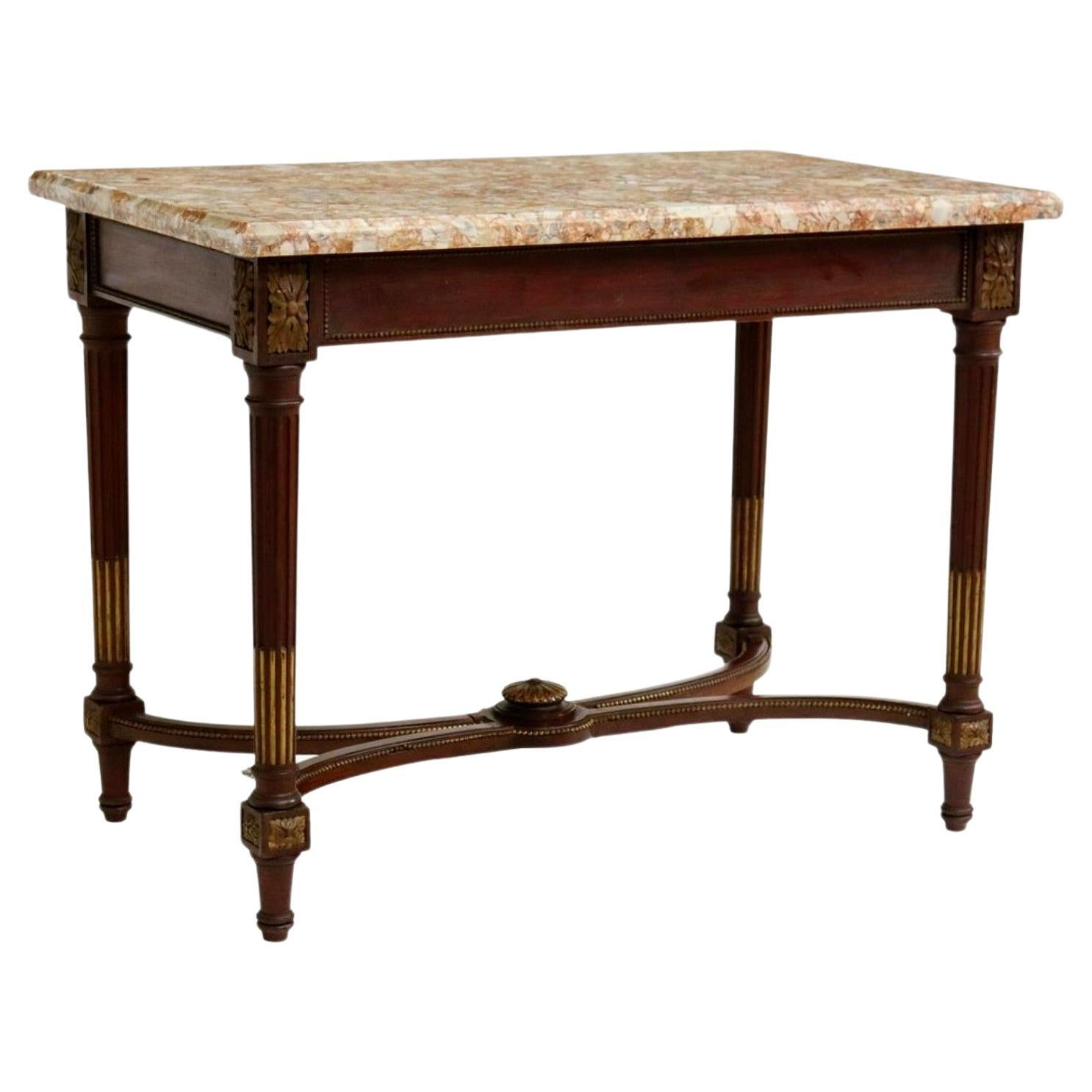 Antique French Louis XVI Style Mahogany Marble-Top Center Table For Sale