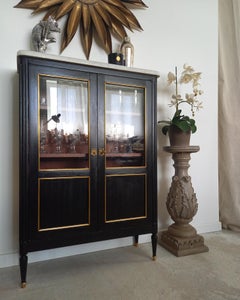 Antique French, Louis XVI Style Mahogany & Marble Top Commode Buffet Vitrine Bar