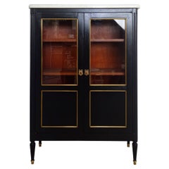 Antique French, Louis XVI Style Mahogany 
Marble Top Commode Buffet Vitrine Bar