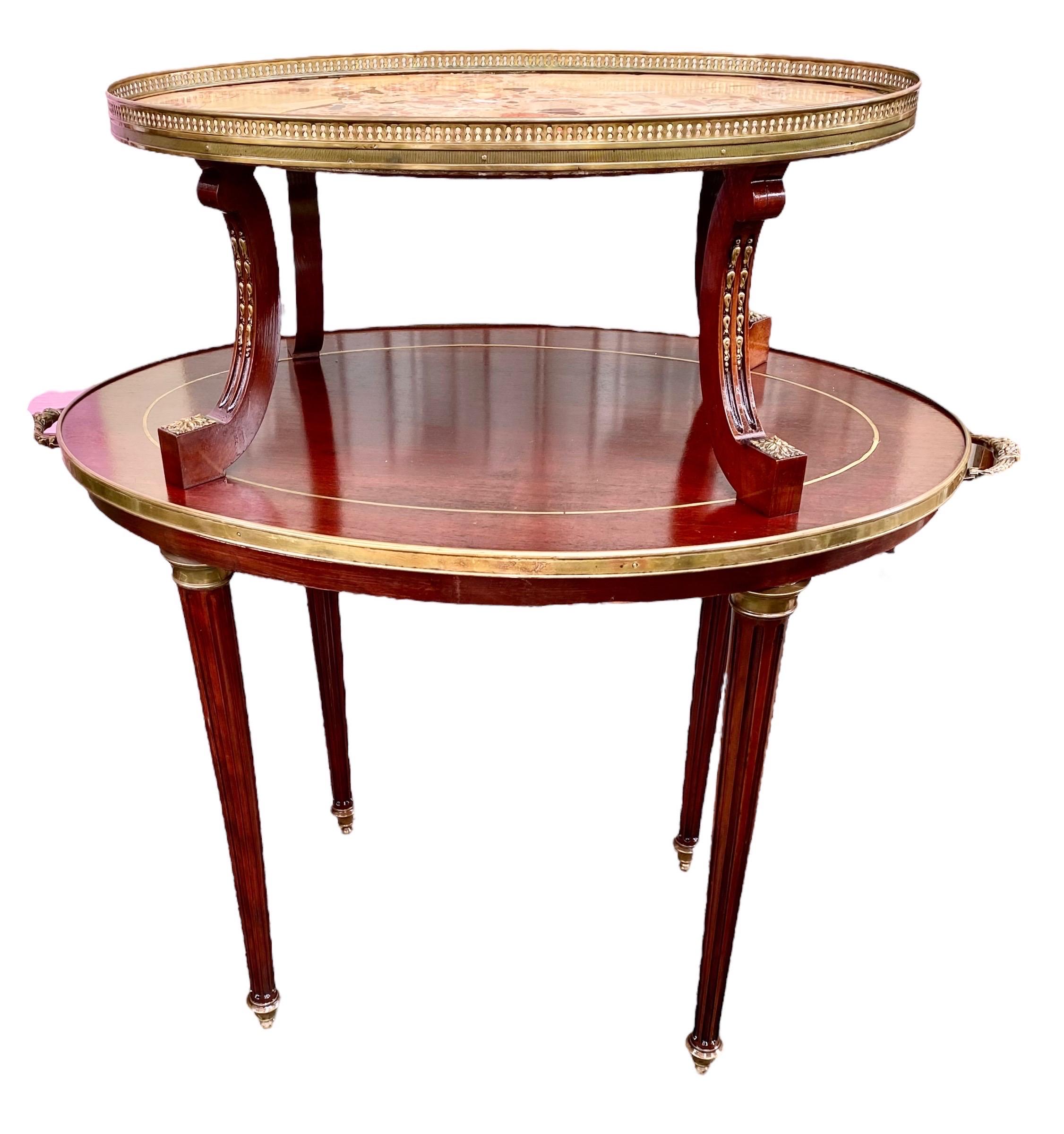 Gilt Antique French Louis XVI Style Mahogany Marble Top Desserte Table For Sale