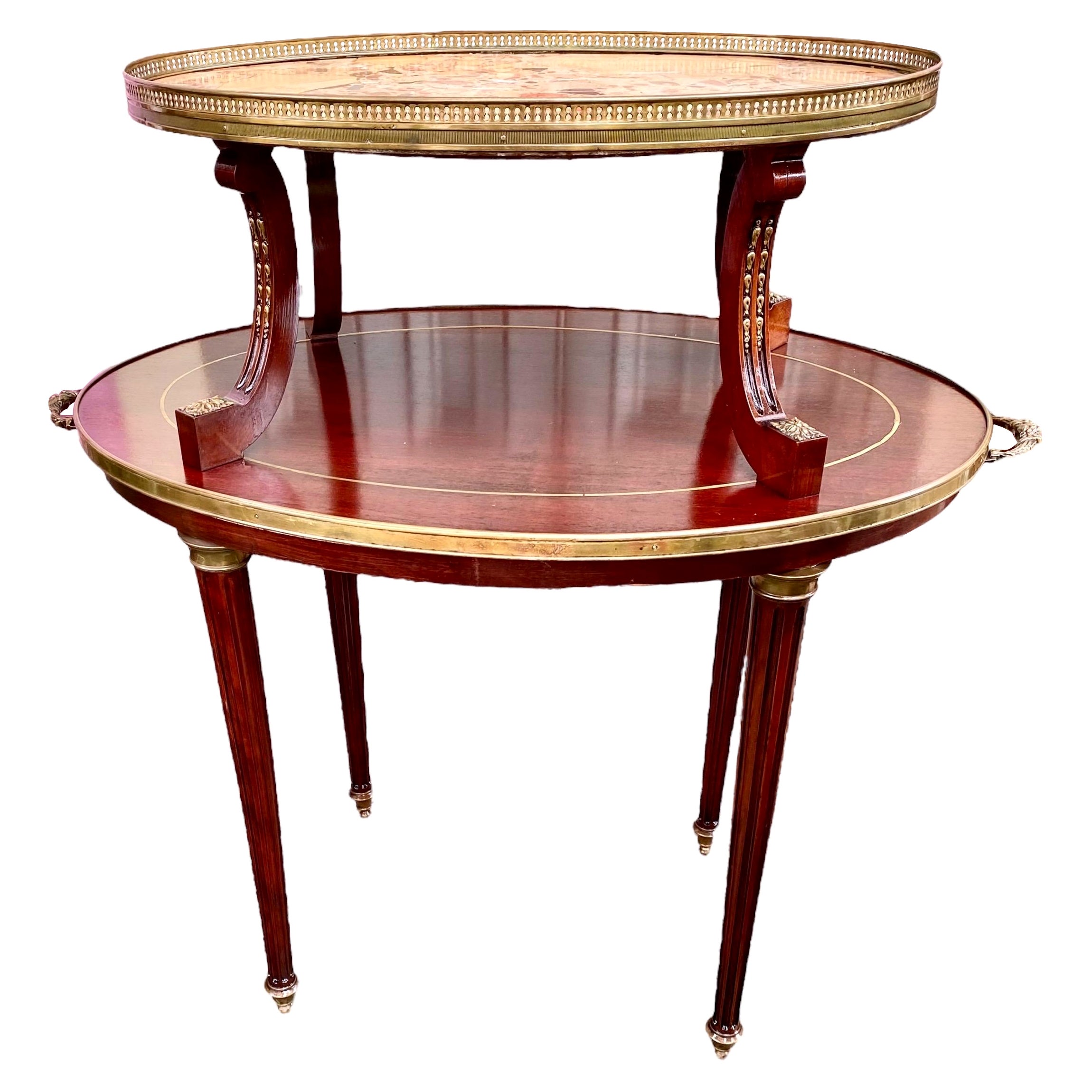 Antique French Louis XVI Style Mahogany Marble Top Desserte Table