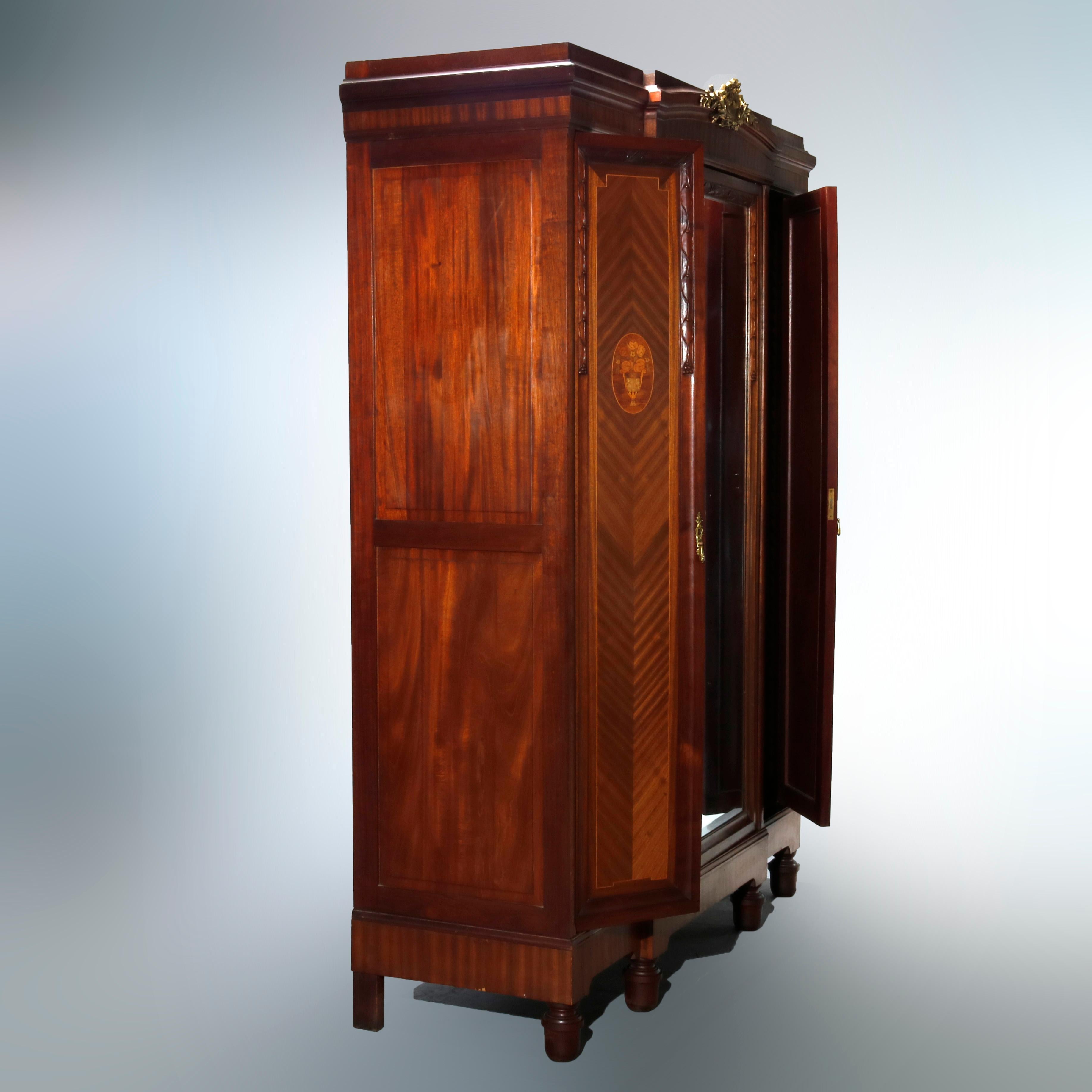 Antique French Louis XVI Style Mahogany, Rosewood & Satinwood Marquetry Armoire 12