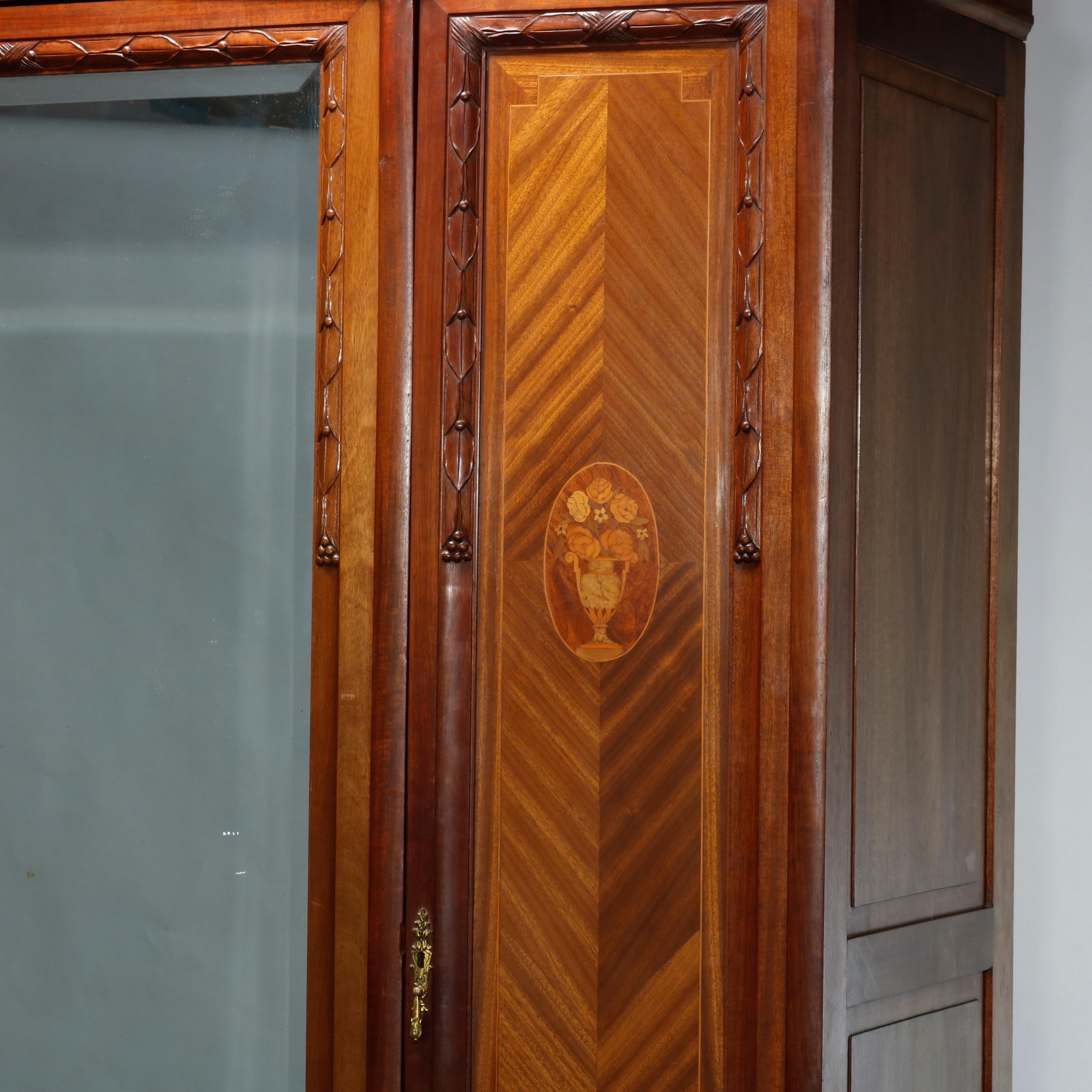 Antique French Louis XVI Style Mahogany, Rosewood & Satinwood Marquetry Armoire In Good Condition In Big Flats, NY
