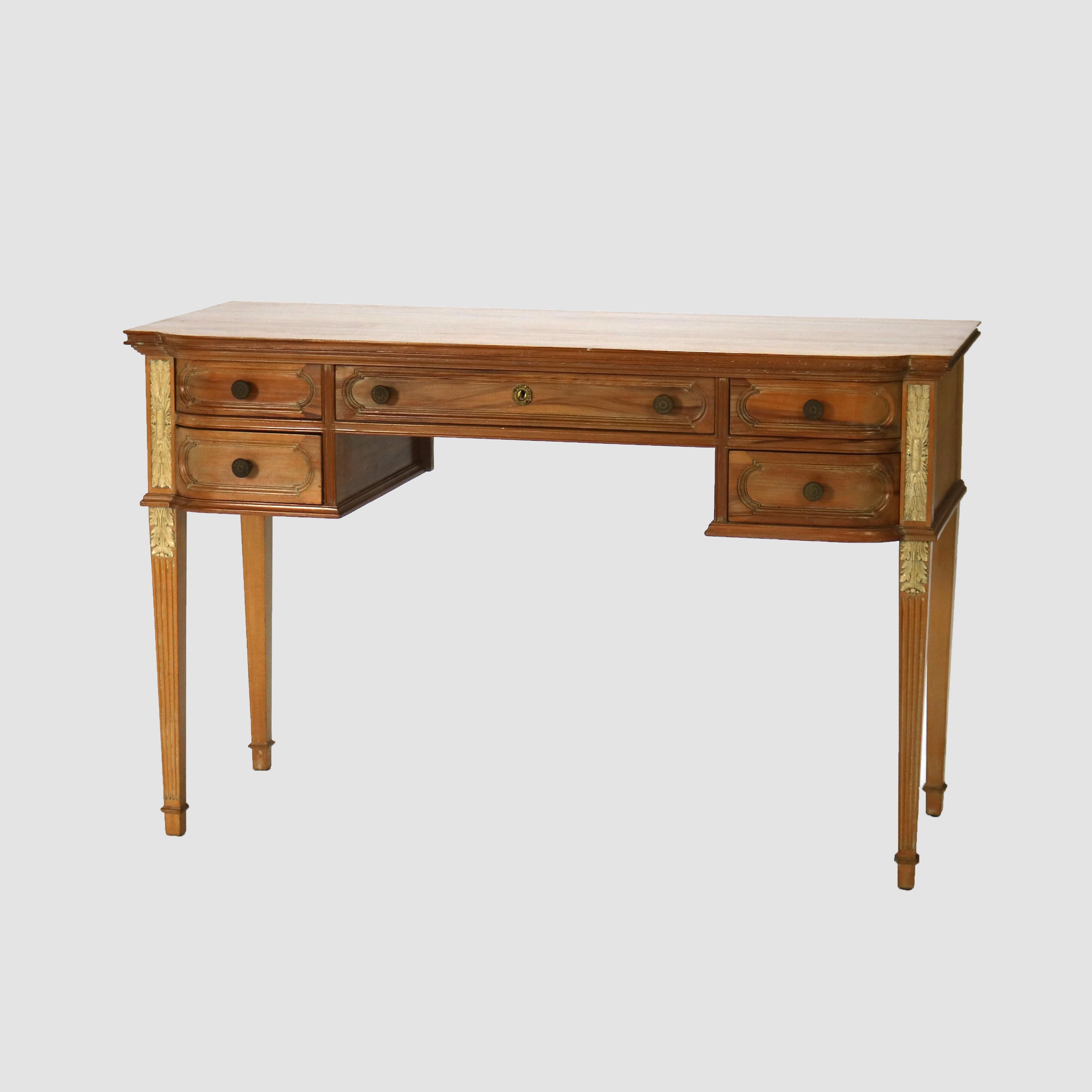 ***Reduced In-House Delivery Rates - Click on “Ask Seller” to Request a Quote***

Antique French Louis XVI Style Mahogany & Satinwood 5-Drawer Lady’s Desk c1930.
29 3/4