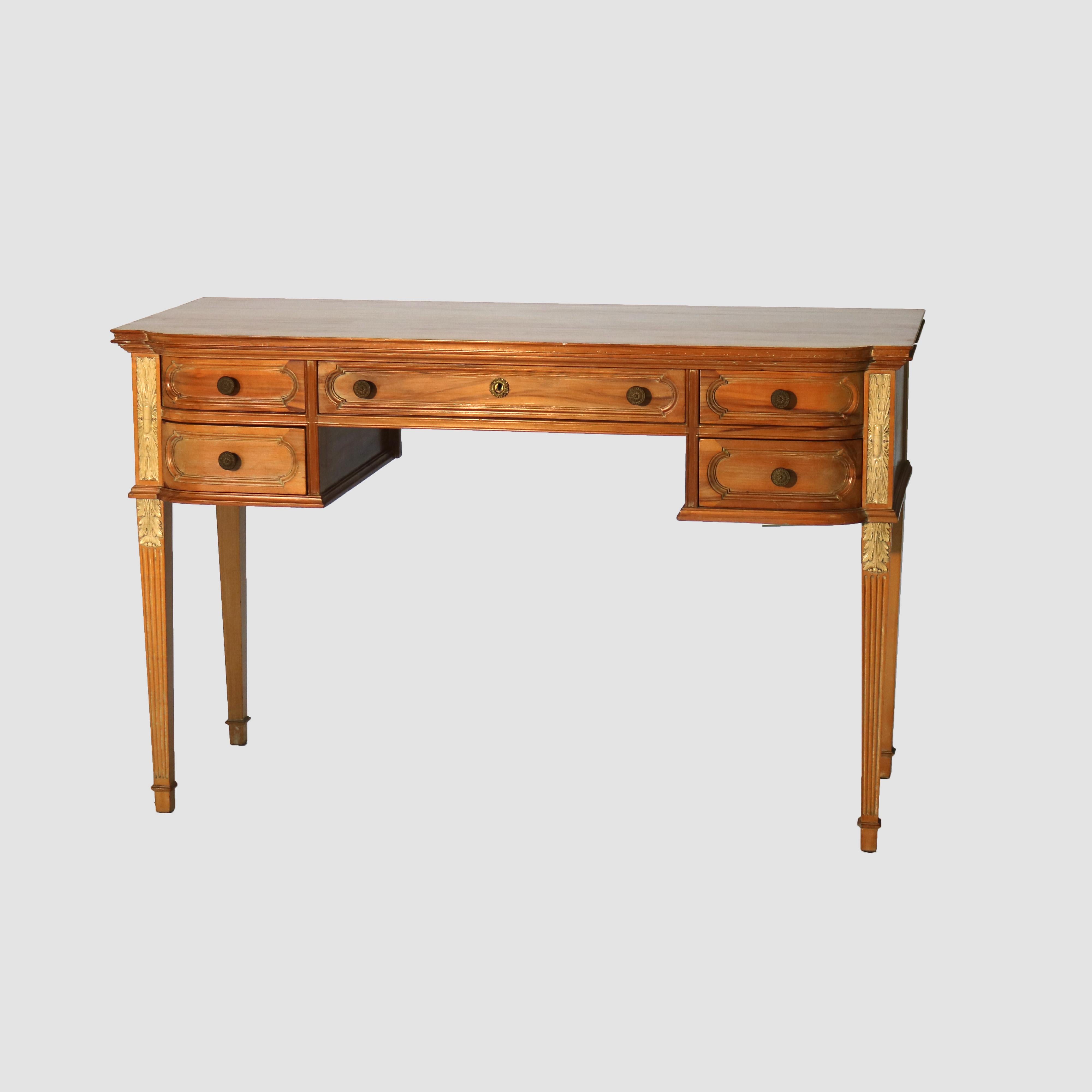 Antique French Louis XVI Style Mahogany & Satinwood 5-Drawer Lady’s Desk c1930 In Good Condition In Big Flats, NY