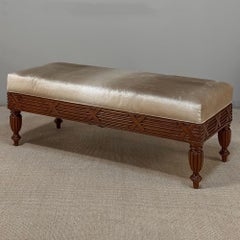 Antique French Louis XVI Style Mahogany Upholstered Bench