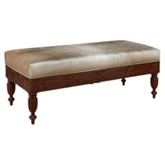 Antique French Louis XVI Style Mahogany Upholstered Bench