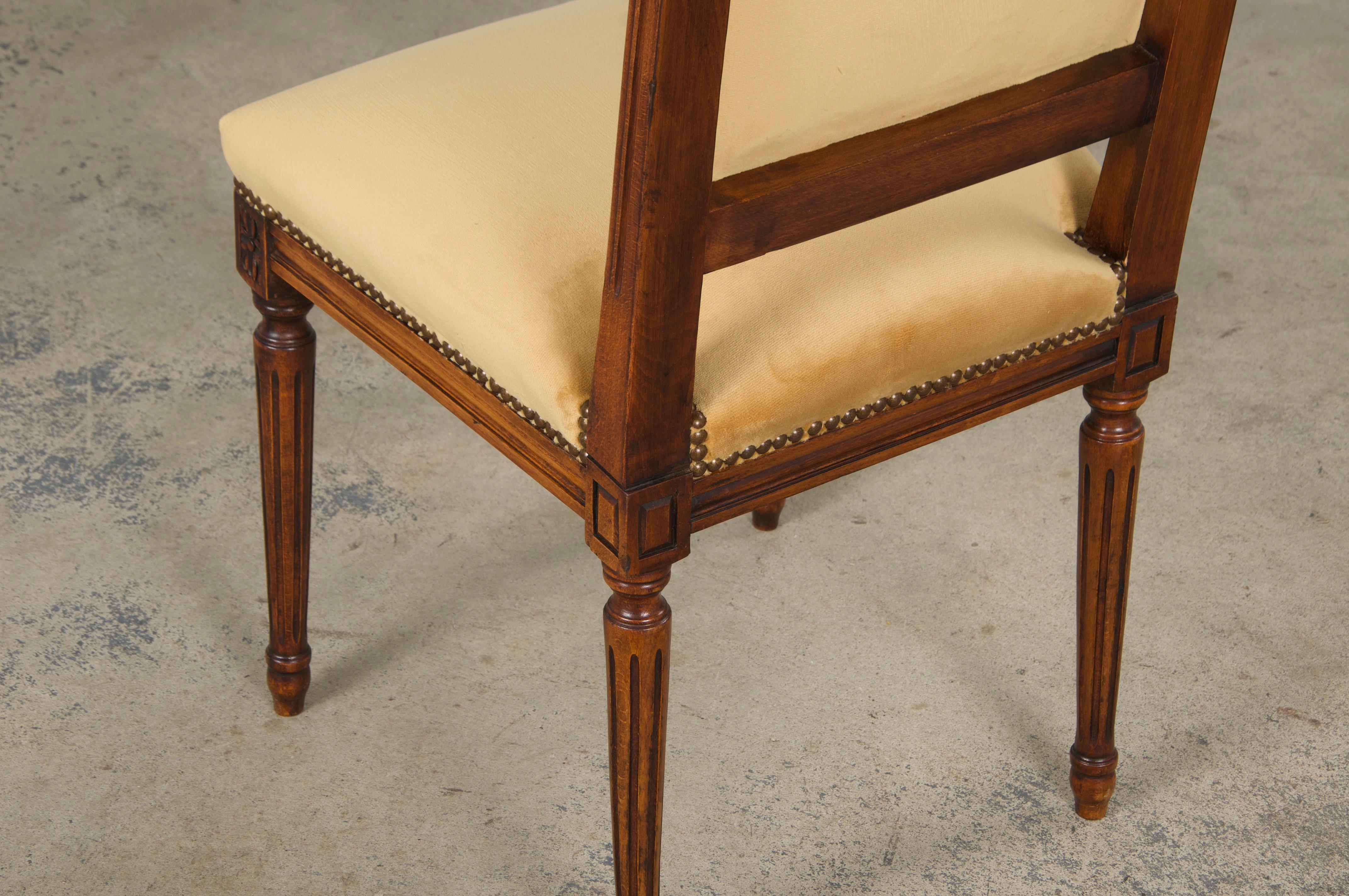 Antique French Louis XVI Style Maple Side Chairs in Golden Yellow Velvet- A Pair For Sale 12
