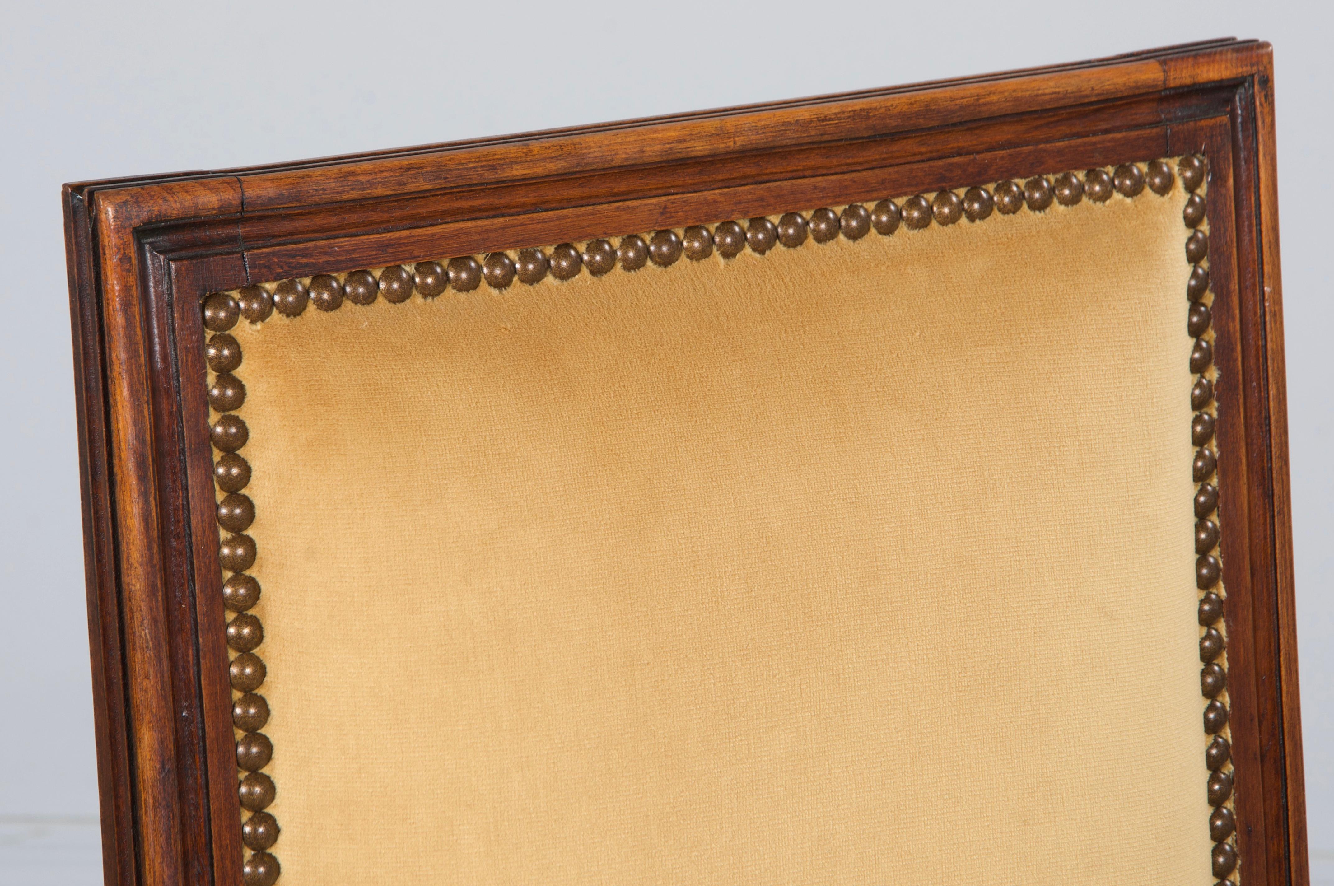 Antique French Louis XVI Style Maple Side Chairs in Golden Yellow Velvet- A Pair For Sale 2