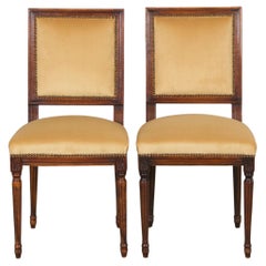 Antique French Louis XVI Style Maple Side Chairs in Golden Yellow Velvet- A Pair