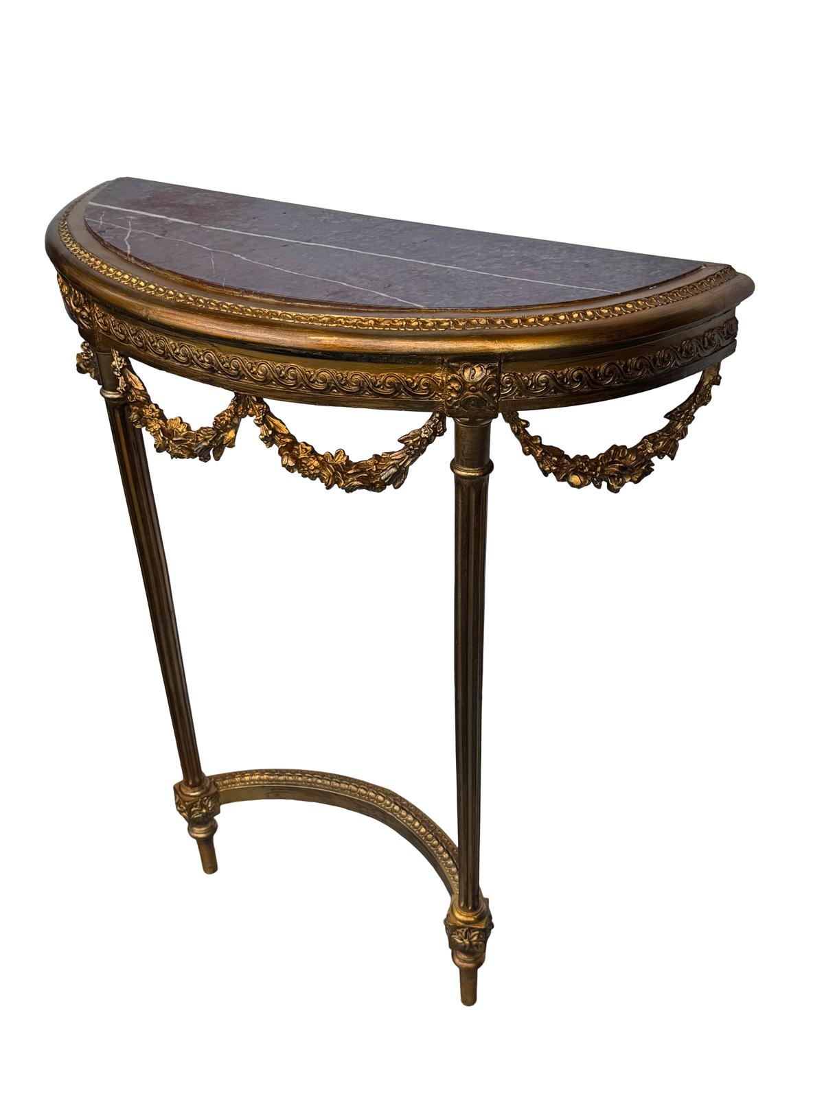 Luigi XVI Antique French Louis XVI Style Tavolo da ingresso in marmo e oro in vendita