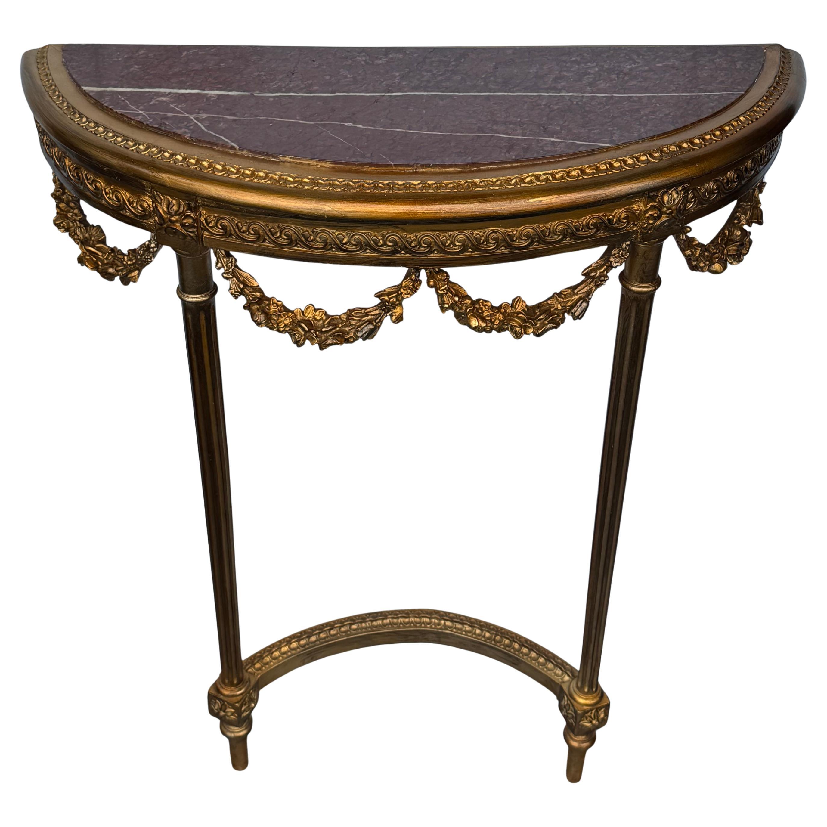 Antique French Louis XVI Style Tavolo da ingresso in marmo e oro in vendita