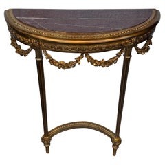 Antique French Louis XVI Style Marble & Gold Entryway Table