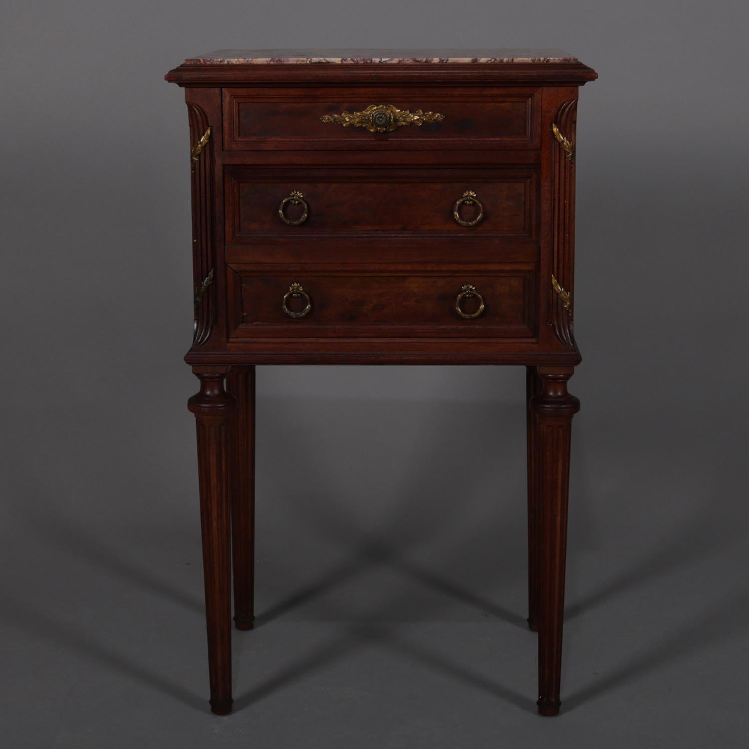 Cast Antique French Louis XVI Style Marble Top Humidor Stand, circa 1900